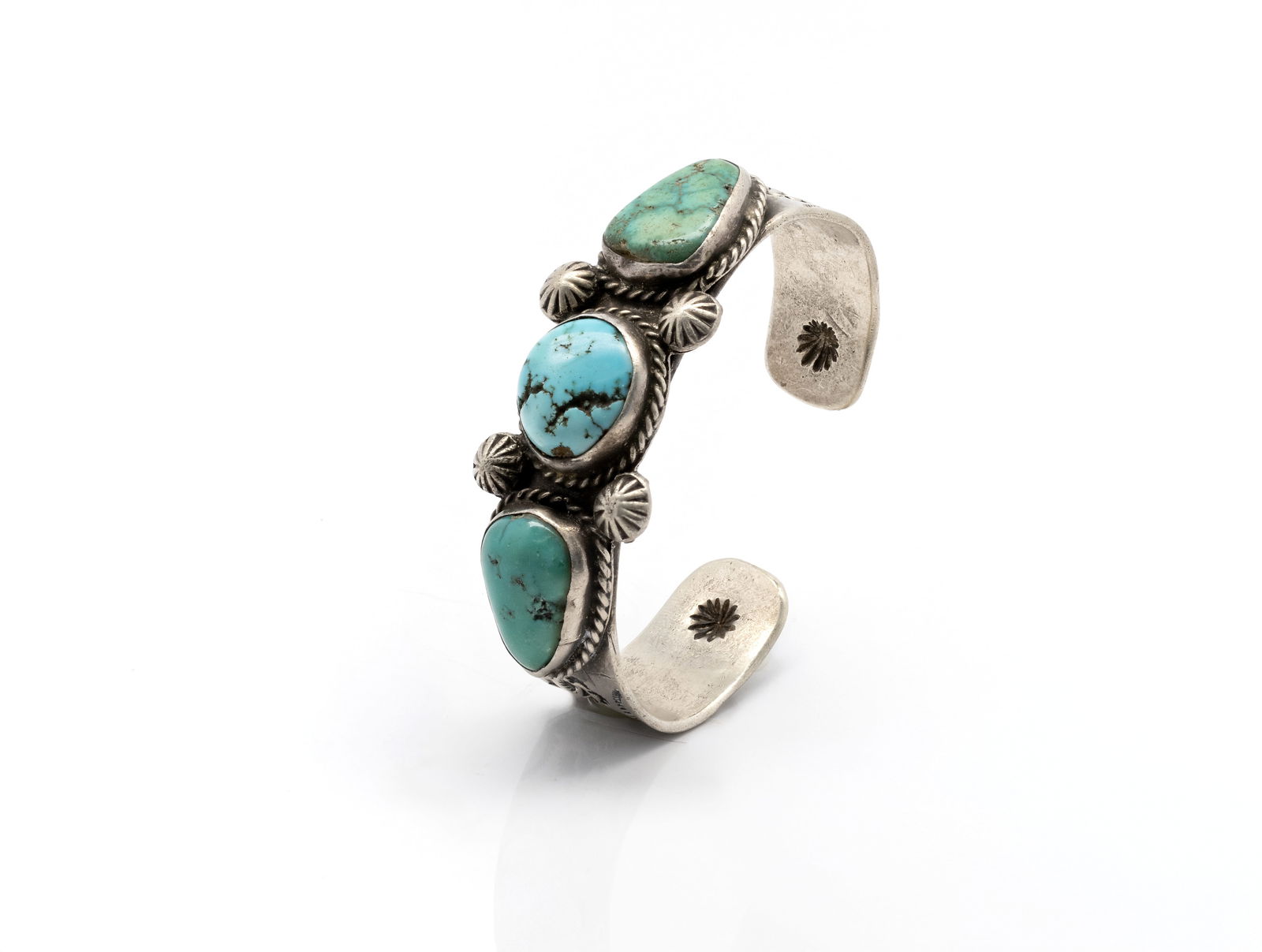 Navajo Native American Silver Cuff Bracelet with Turquoise 3 Stones (1 of 5)