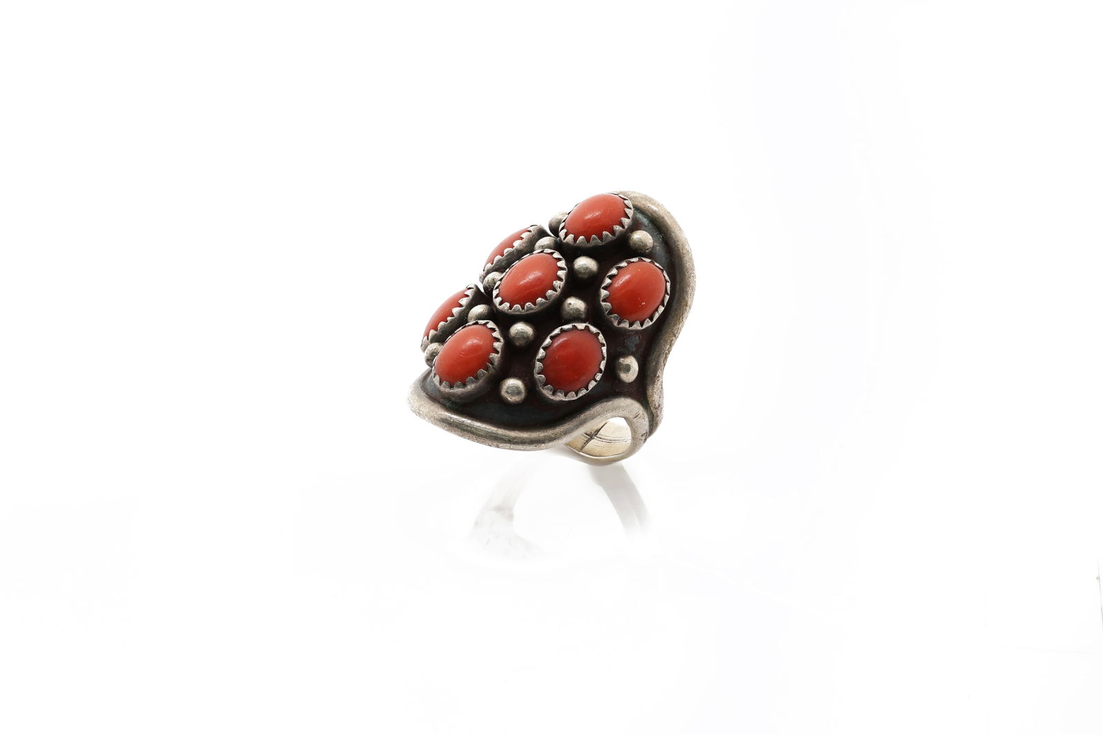 Navajo Native American Nakai Sterling Silver & Coral Ring (1 of 6)