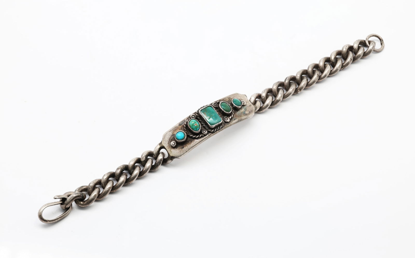 Navajo Native American Sterling Silver Turquoise Link Bracelet (1 of 5)