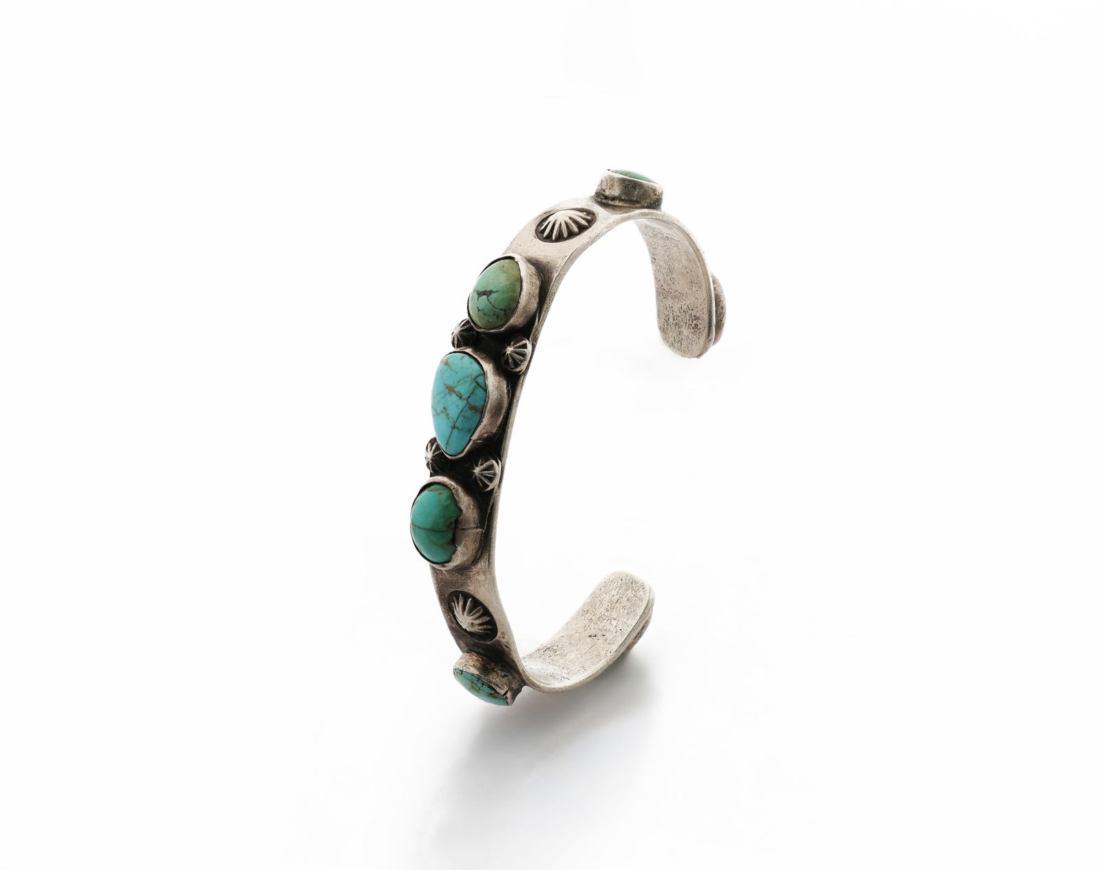 Navajo Native American Sterling Silver & Turquoise Cuff Bracelet (1 of 5)