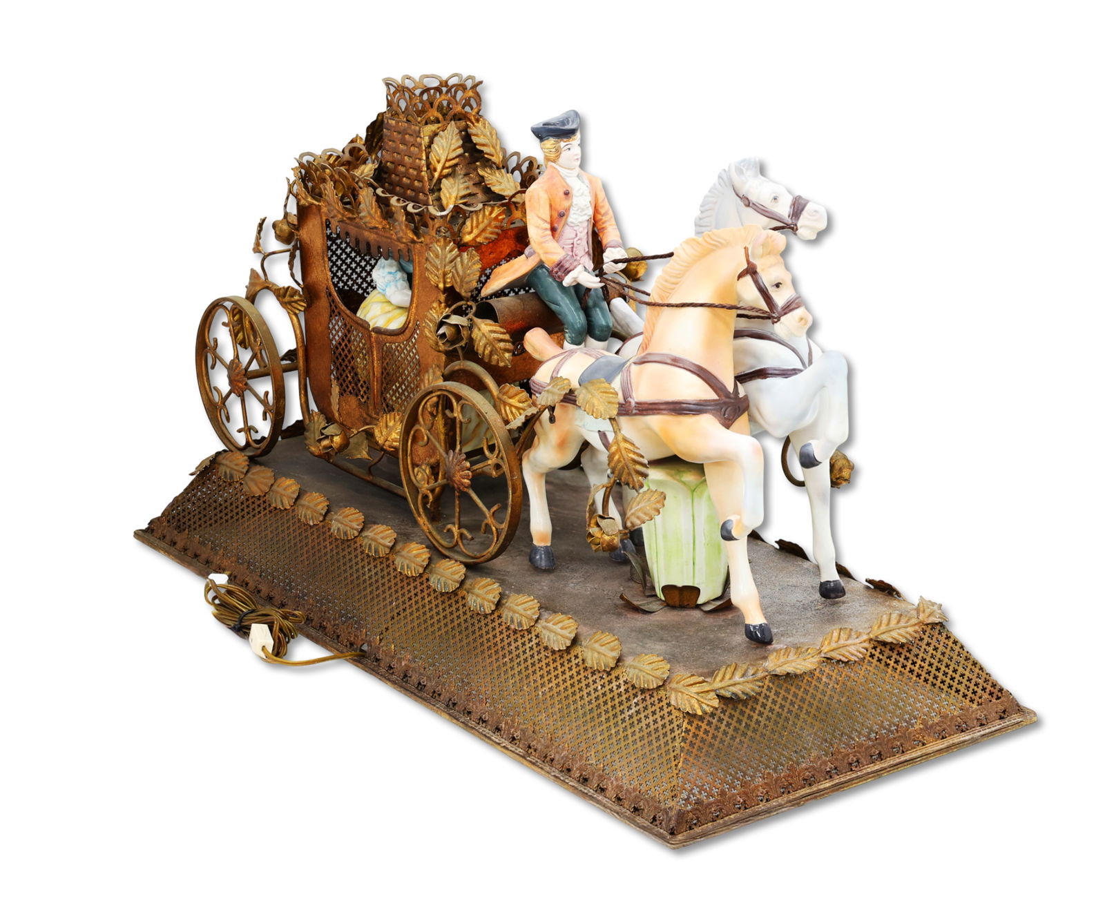 Large Porcelain Figural Carriage Lamp on Metal Base (1 of 9)