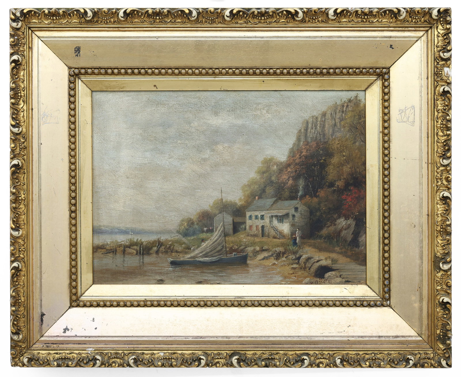 Frank Rawlings Offer (British, 1847-1932), Coastal Cottage Scene, Oil on Canvas Painting: Artist, Year, Title: Frank Rawlings Offer (British, 1847?1932), Coastal Cottage Scene Origin: United Kingdom Medium: Oil on canvas Dimensions: 14" x 10" without