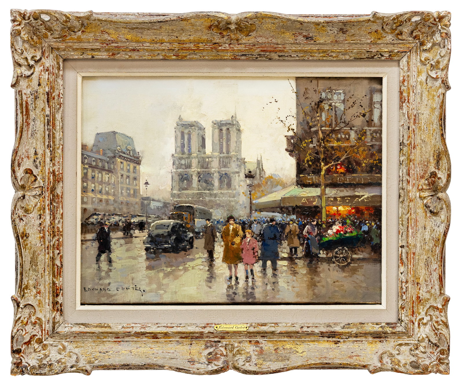 Edouard Cortes (French, 1882-1969), Paris Street Scene with Notre-Dame, Oil on Canvas: Artist, Year, Title: Edouard Cortès (French, 1882–1969), Paris Street Scene with Notre-Dame Medium: Oil on canvas Dimensions: Canvas 18" x 13", Framed 24" x 20" Provenanc