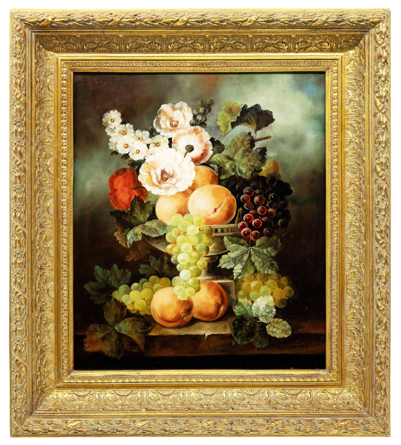 Sign Libeco, European School, Floral Still Life with Fruit, Oil on Canvas (1 of 4)