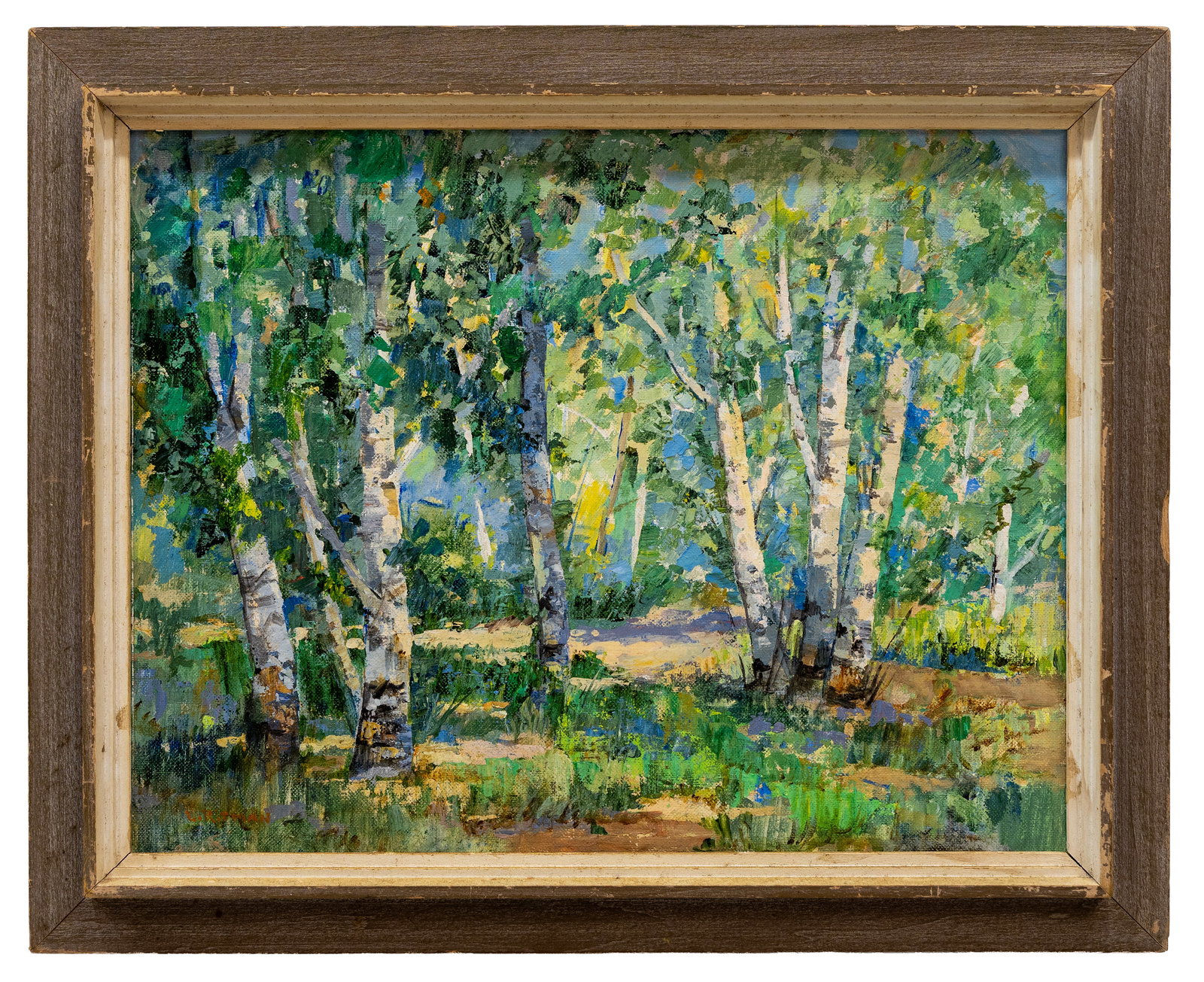Louis Ritman (American/Ukraine) Birch Grove Landscape, Oil on Canvas: Artist, Year, Title: Louis Ritman (American, born Ukraine, 1889–1963), Birch Grove Landscape Medium: Oil on canvas Dimensions: 14" x 18" without frame, 18x22 with frame