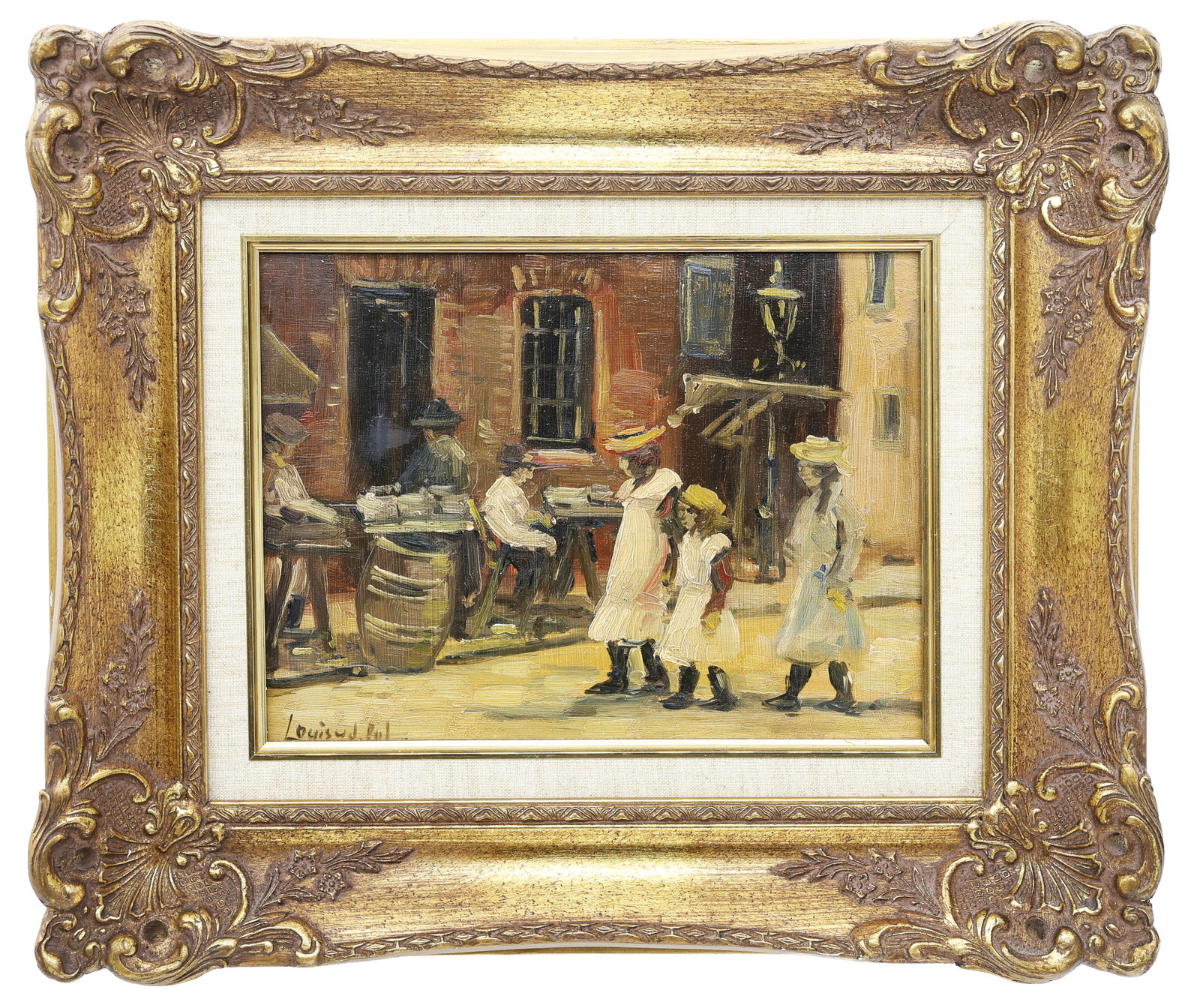 Louis van der Pol (Dutch, 1896-1982) Street Scene, Oil on Panel Painting: Artist, Year, Title: Louis van der Pol (Dutch, 1896?1982) Street Scene, Origin: Netherlands Medium: Oil on panel Dimensions: 9 1/2" x 11 7/8" canvas; 14" x 17" f