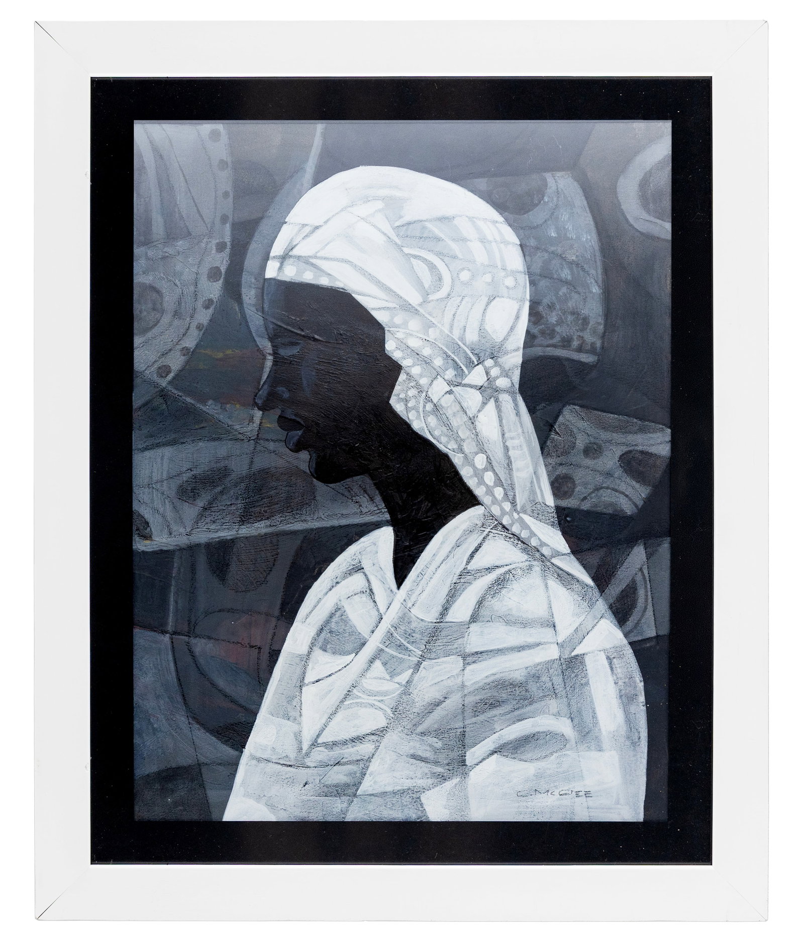 Charles McGee (American) Profile Figure, Mixed Media on Paper: Artist, Year, Title: Charles McGee (American 1924-2021) Profile Figure Medium: Mixed media on paper Dimensions: 17" x 21" framed, 12.5" x 16.5" sight Provenance: