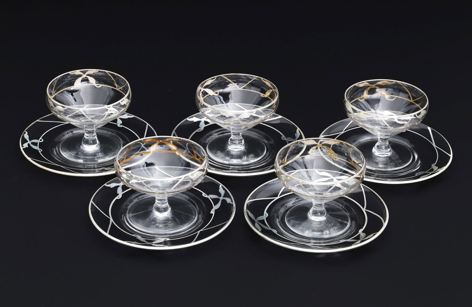 Vintage Glass Coupe Set with Underplates 5 Pieces (1 of 6)