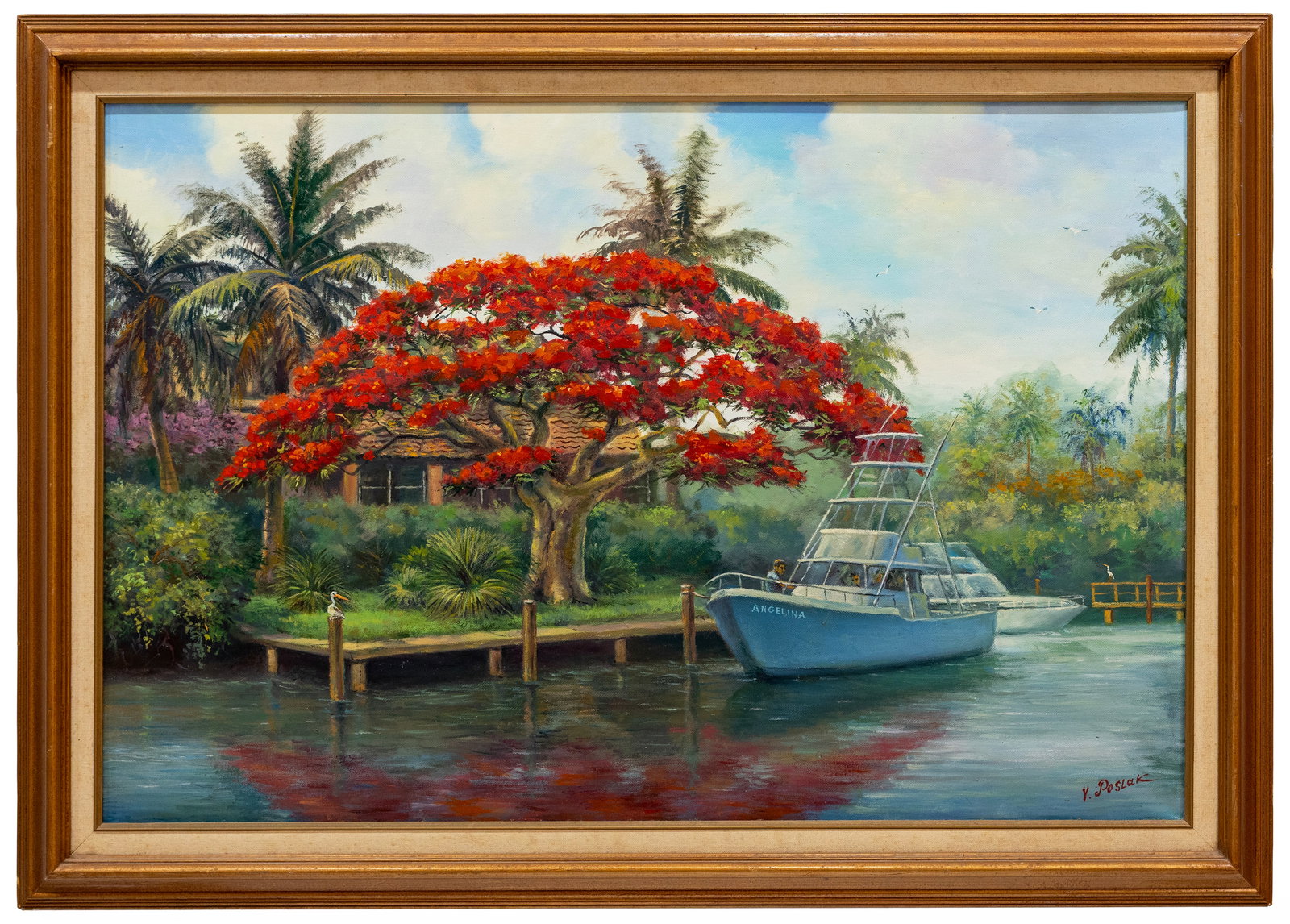 Yuriy Poslak (American) Highwaymen Style, Florida Landscape, Oil on Canvas Painting: Artist, Year, Title: Yuriy Poslak (American), Florida Landscape, Highwaymen Style Origin: Miami, Florida, USA Medium: Oil on Canvas Dimensions: 29.5"x41.5" with