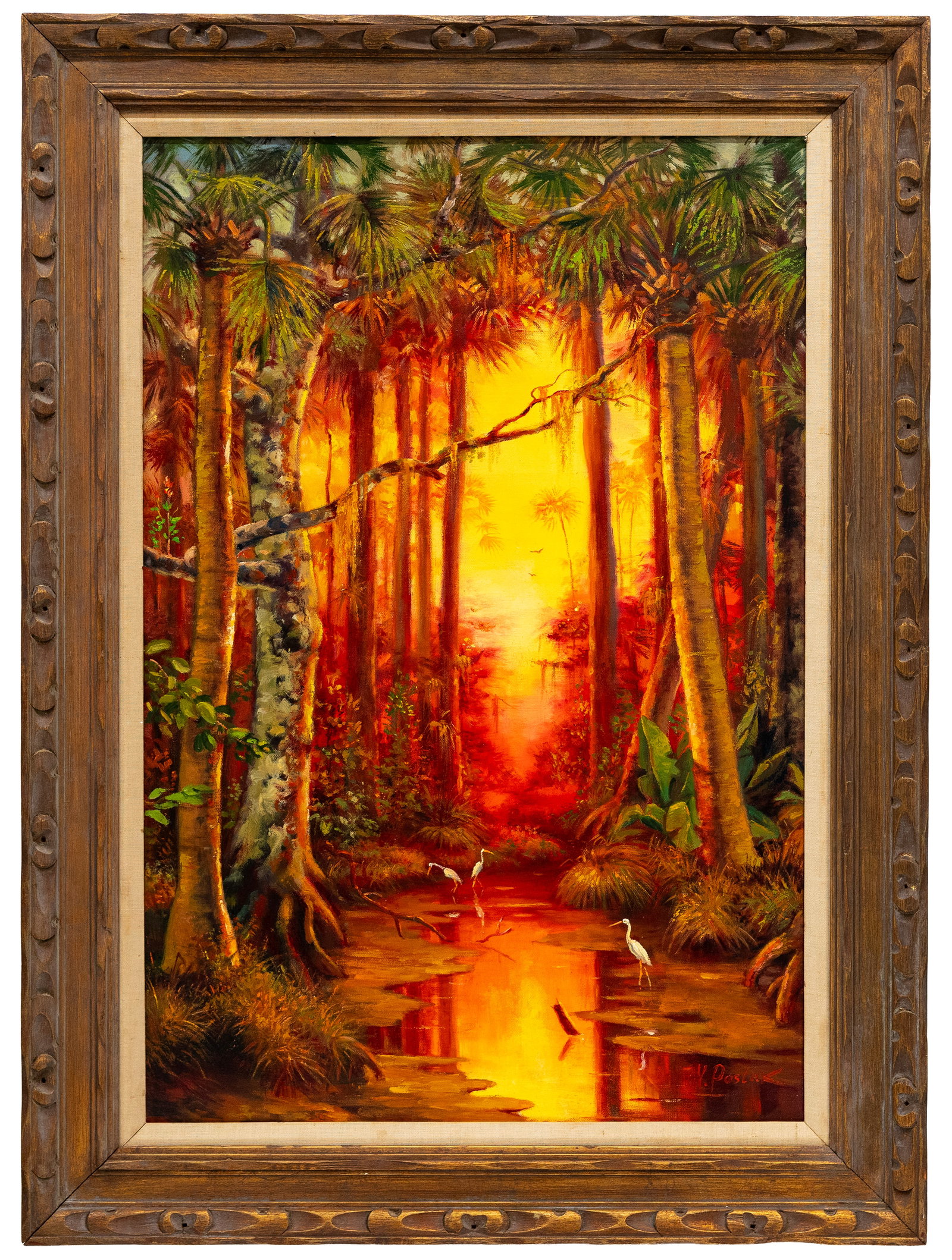 Yuriy Poslak (American) Highwaymen Style, Florida Landscape, Oil on Canvas Painting: Artist, Year, Title: Yuriy Poslak (American), Florida Landscape, Highwaymen Style Origin: Miami, Florida, USA Medium: Oil on Canvas Dimensions: 23”x29&rdqu