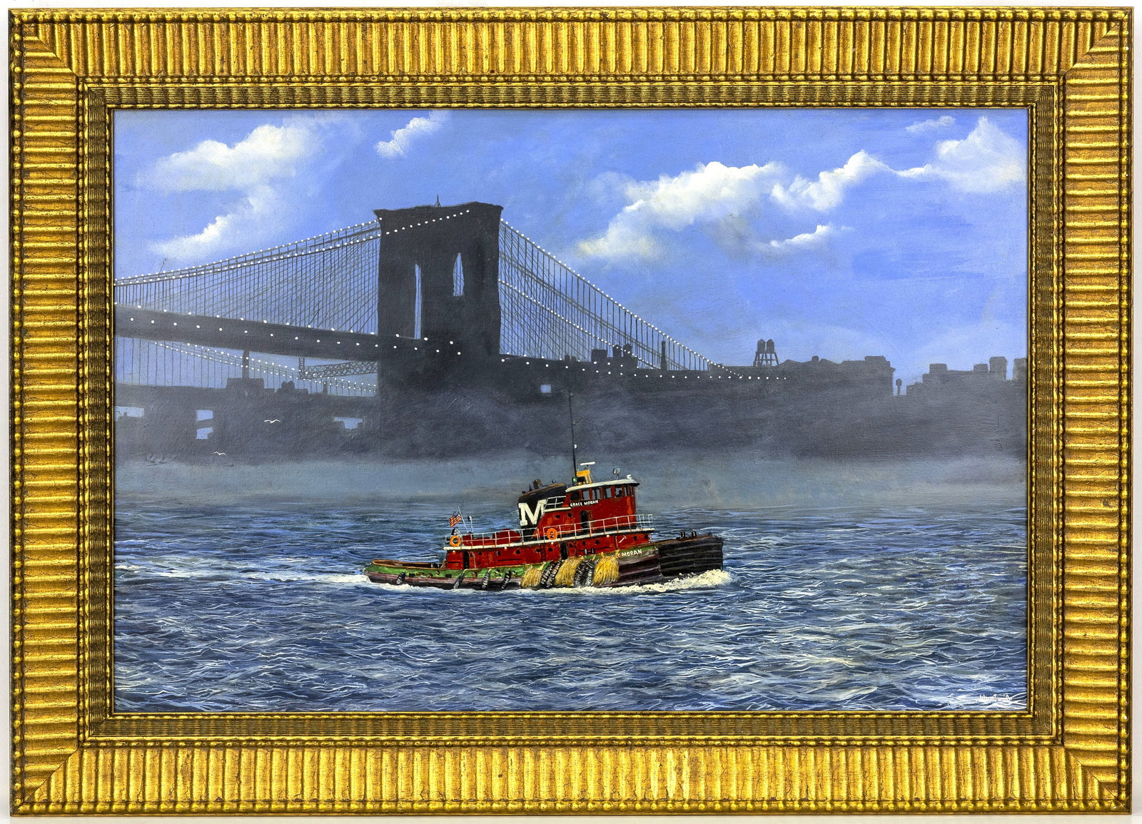 Herbert Weintraub (American, 1934-2019), Brooklyn Bridge, Oil on Board Painting: Artist, Year, Title: Herbert Weintraub (American, 1934?2019), Brooklyn Bridge, 20th Century Origin: United States Medium: Oil on Canvas Dimensions: 31" x 43" wit