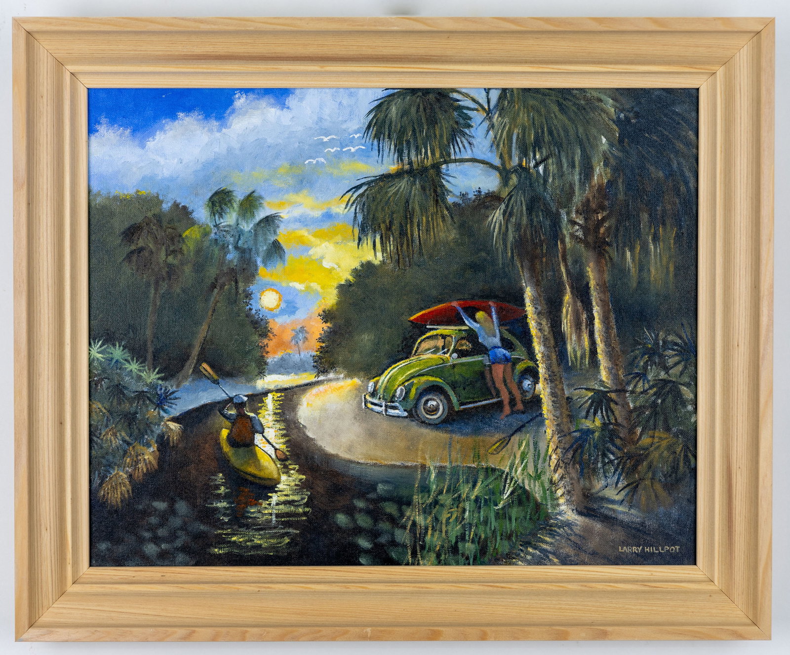 Larry Hillpot Florida Landscape Acrylic on Board Painting: Artist, Year, Title: Larry Hillpot, Car and River Origin: Melbourne, Florida Dimensions: With frame: 19" x 23" | Without frame: 16" x 20" Medium: Acrylic on Boar