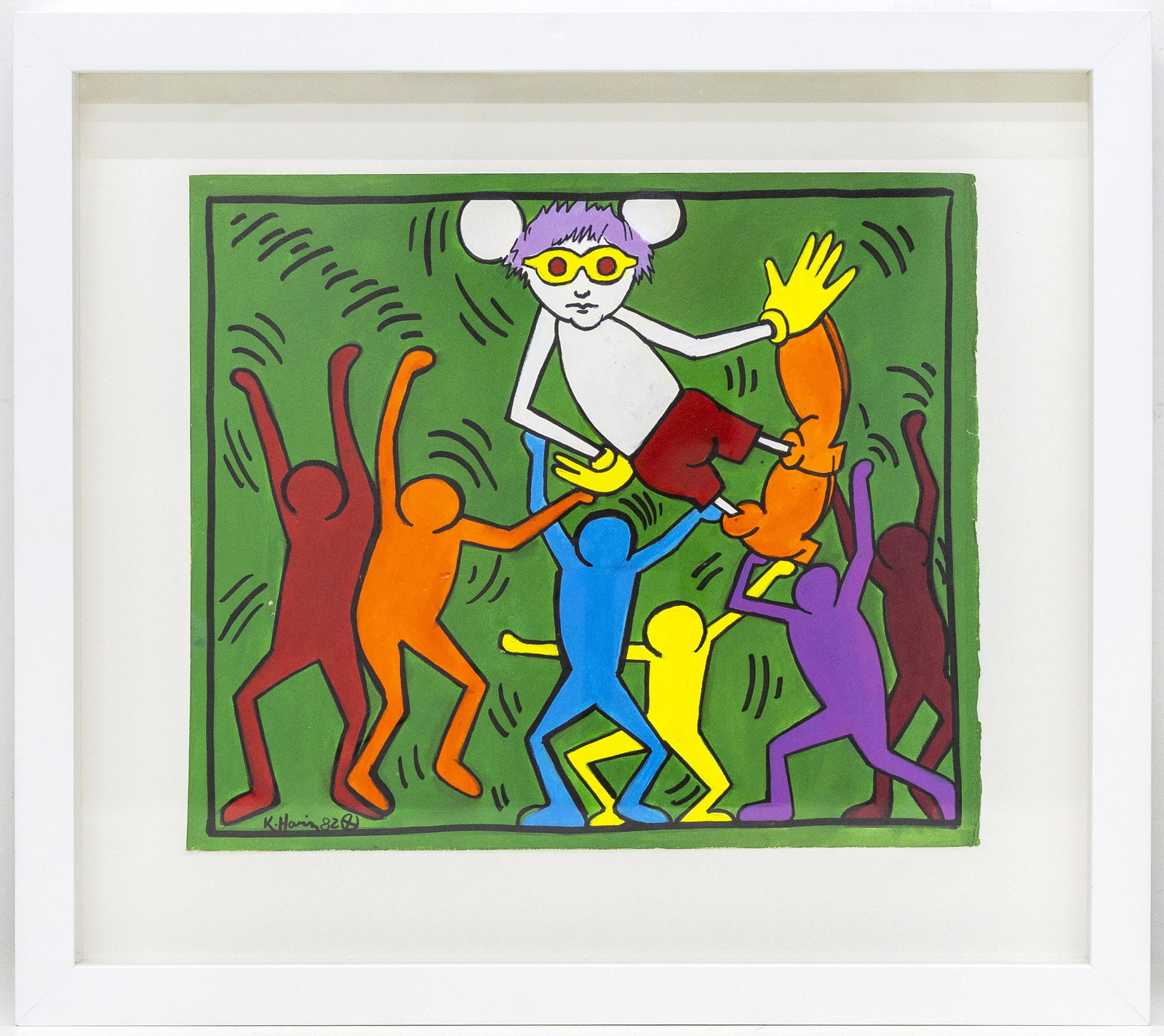 Keith Haring, Andy Mouse, Gouache and marker on Paper: Title, Year, Artist: Keith Haring (American, 1958-1990), Andy Mouse, 1982 Medium: Gouache and marker on paper Dimensions: 18 x 20 in. framed Weight: 4.2 lbs <