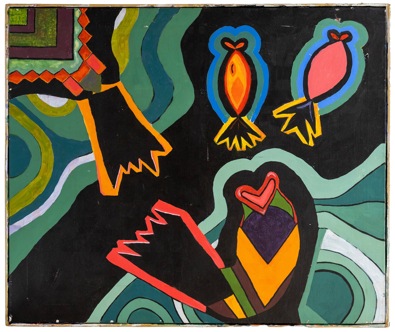 Abstract Composition in the Manner of Norval Morrisseau, Acrylic on Canvas (1 of 4)