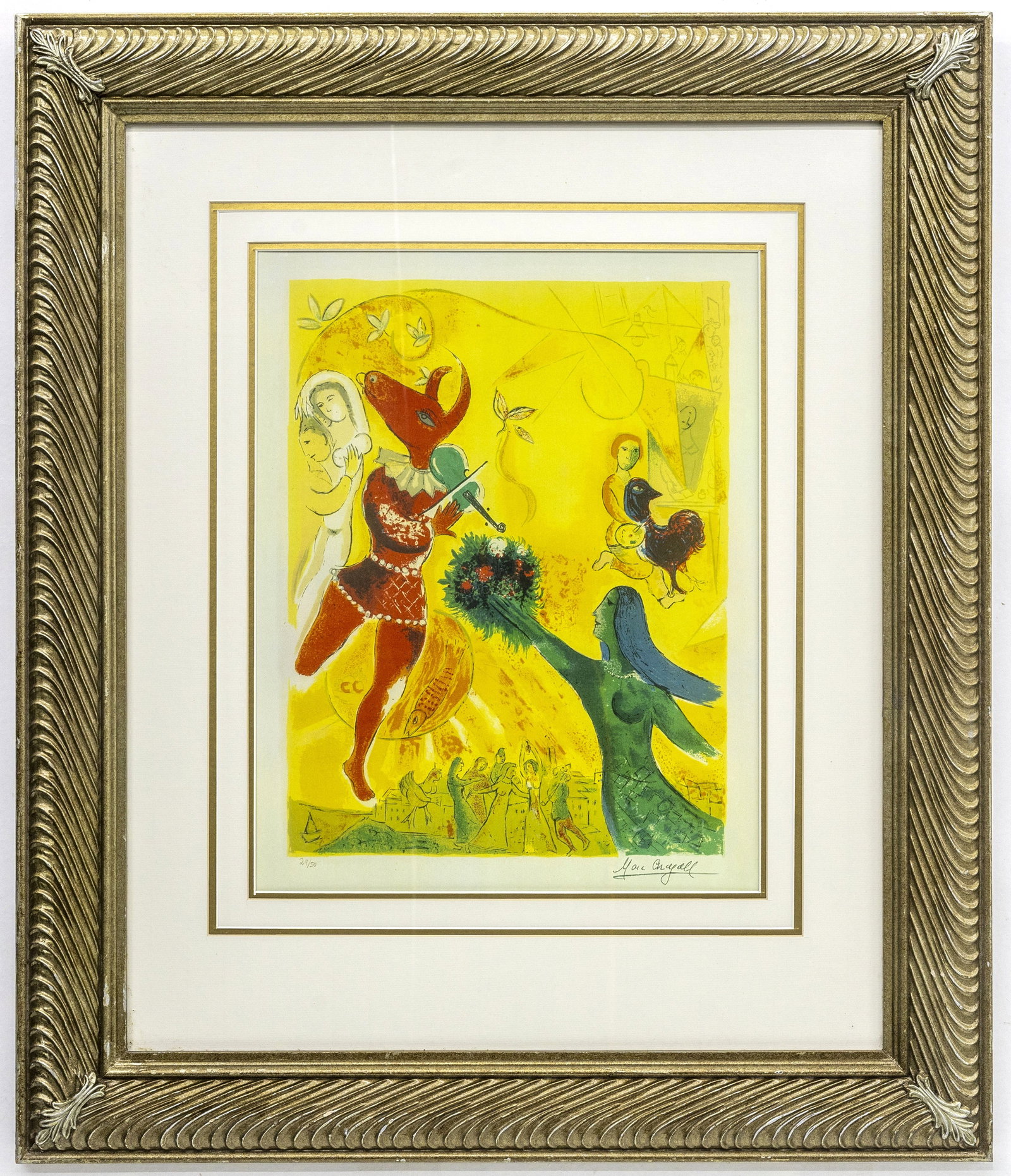 Marc Chagall, Biblical Composition, Lithograph Ltd. 29/50: Artist, Year, Title: Marc Chagall (Russian/French, 1887-1985), Biblical / Figurative Composition Medium: Color lithograph Dimensions: Sheet 22" x 26" Provenance: