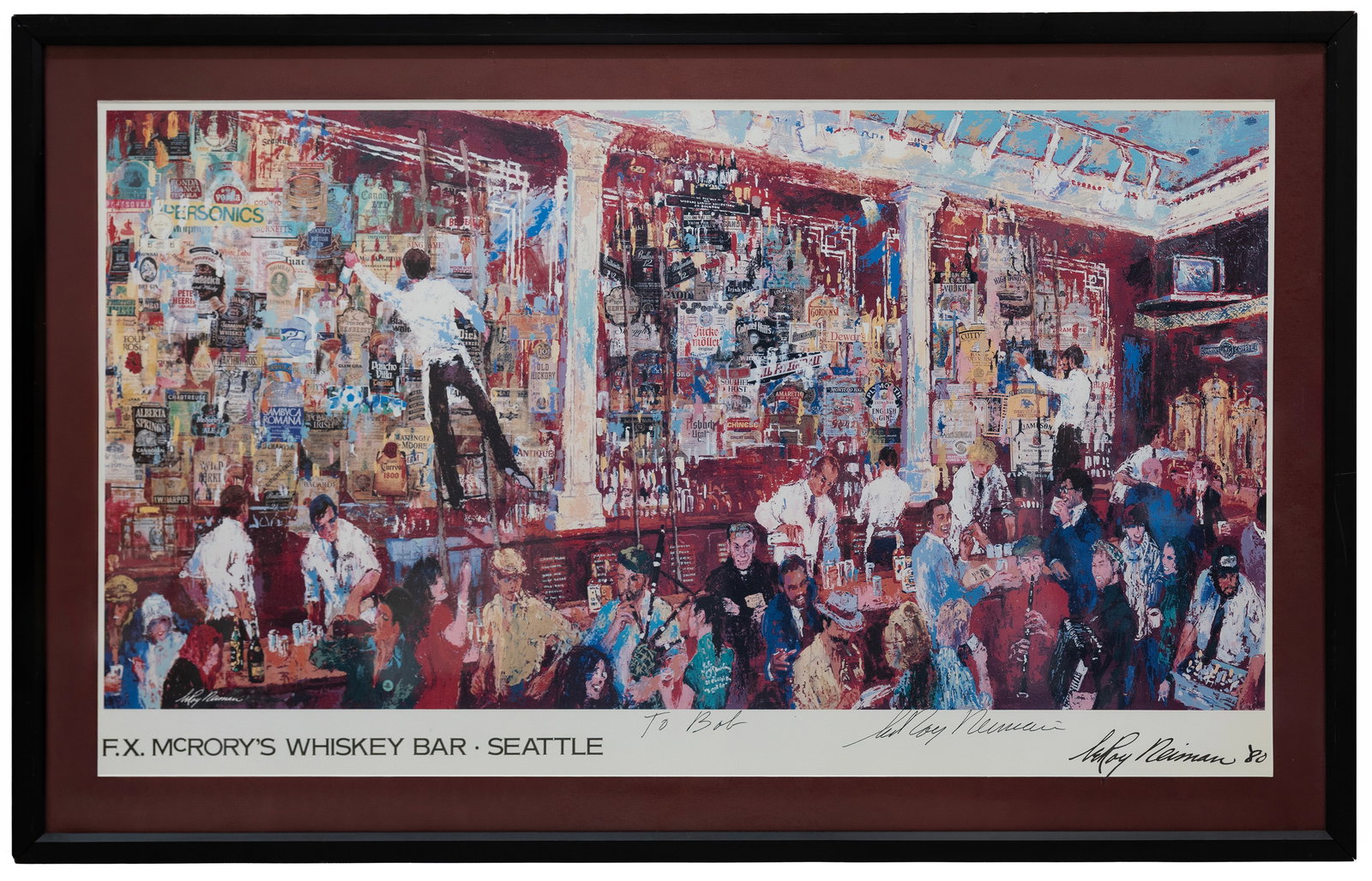 LeRoy Neiman, F.X. McRory's Whiskey Bar - Seattle, Offset Lithograph print. COA (1 of 5)