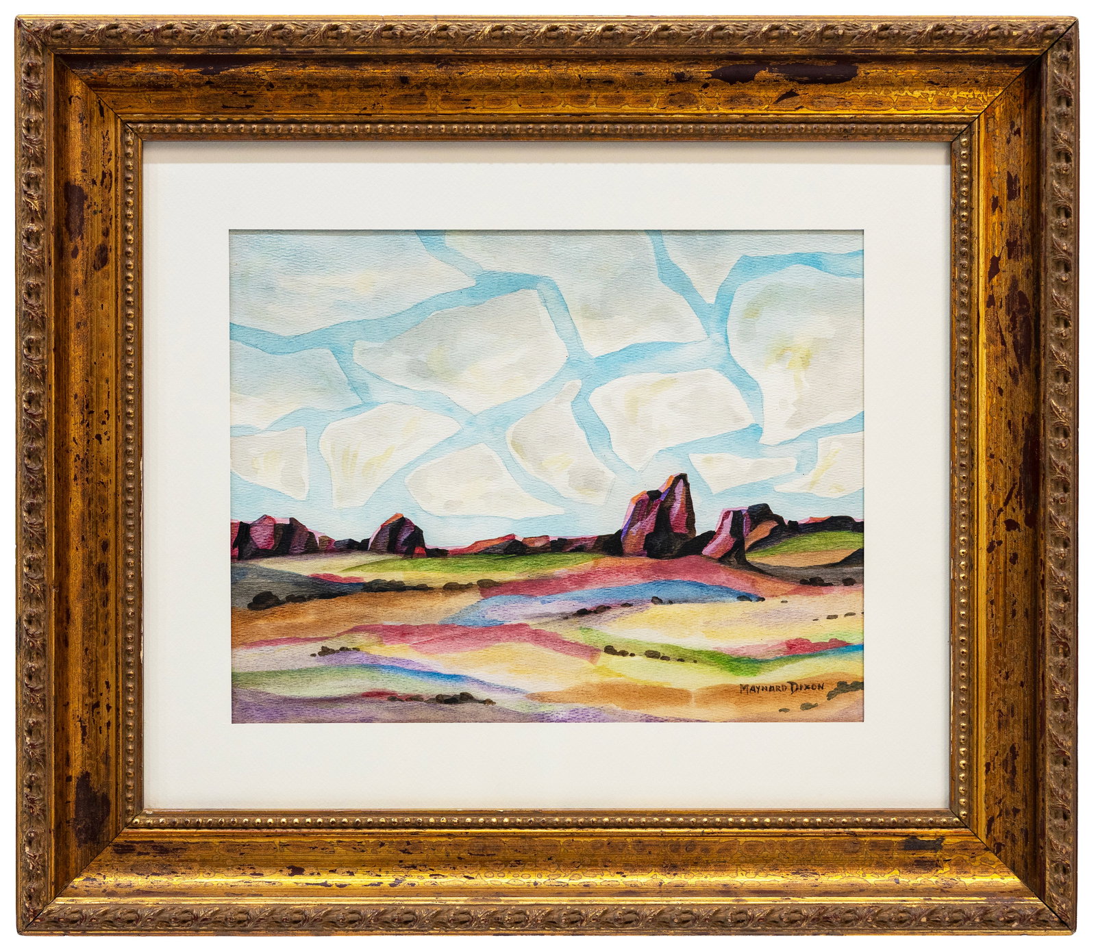 Maynard Dixon (American, 1875-1946) Watercolor on Paper: Artist, Year, Title: Maynard Dixon (American, 1875–1946), Southwestern Desert Landscape Medium: Watercolor on Paper Dimensions: 22" x 19" with frame; 17.5" x 15" sight. P