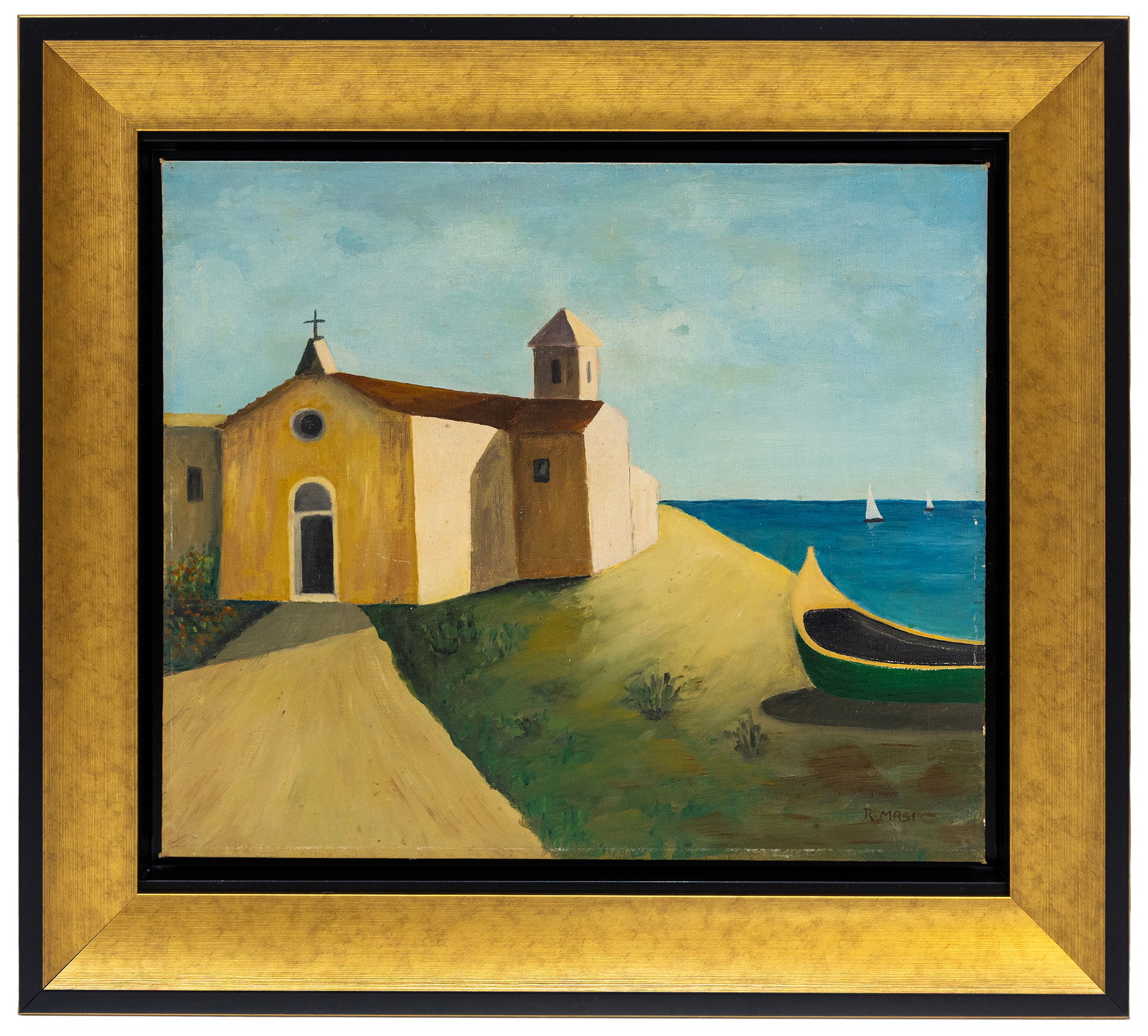 Roberto Masi (Italian, 1940-2011), Coastal Church Scene, Oil on Board (1 of 4)