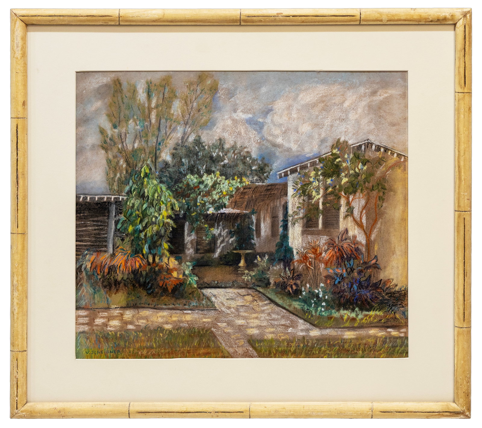Vira Scheibner (American, 1889-1956), Garden Courtyard Scene, Pastel on Paper (1 of 4)