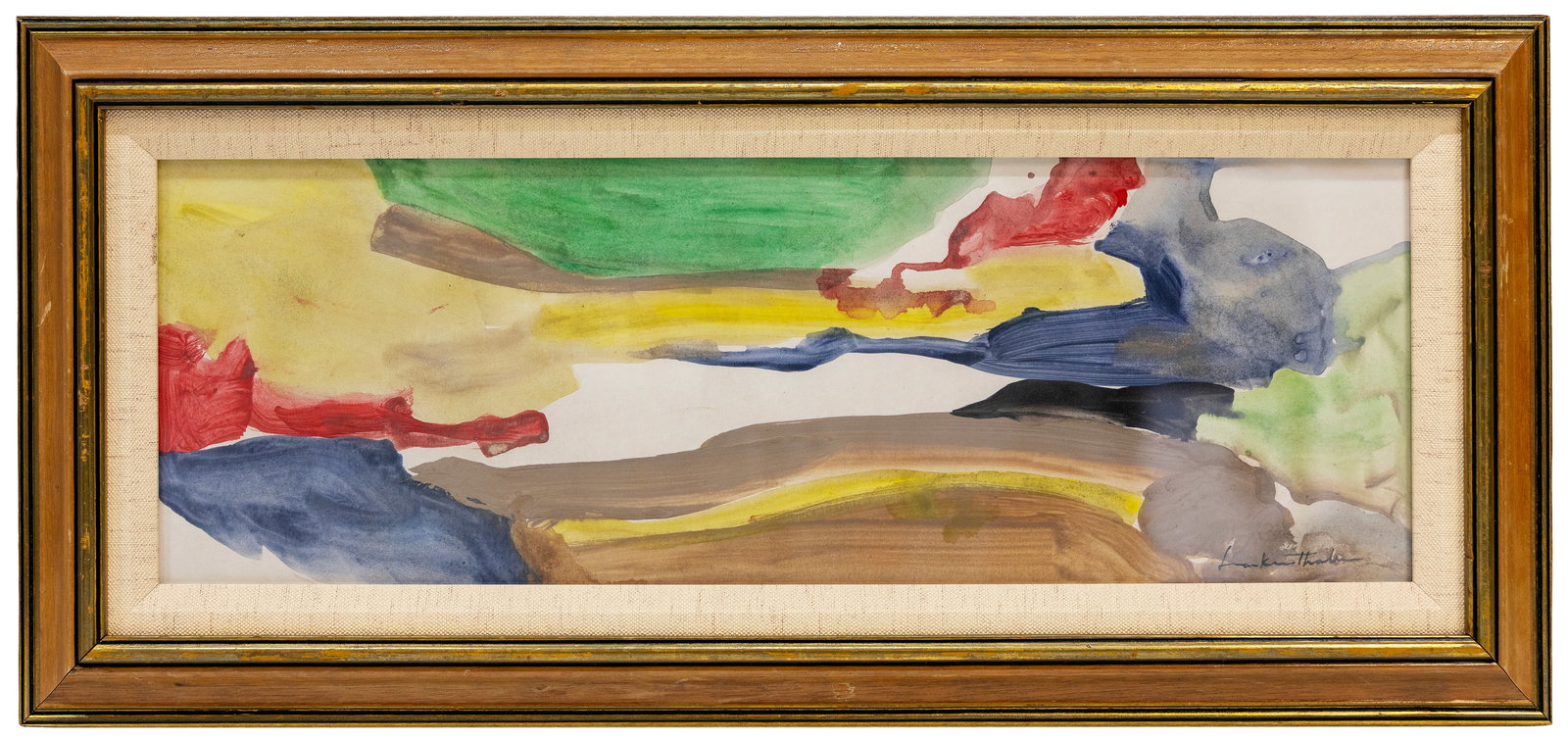 Helen Frankenthaler (American, 1928-2011) Mixed Media on Paper: Artist, Year, Title: Helen Frankenthaler (American, 1928–2011), Abstract Composition Medium: Mixed Media on Paper Dimensions: 26.5" x 12" with frame; 24" x 9" visible artwork dimension