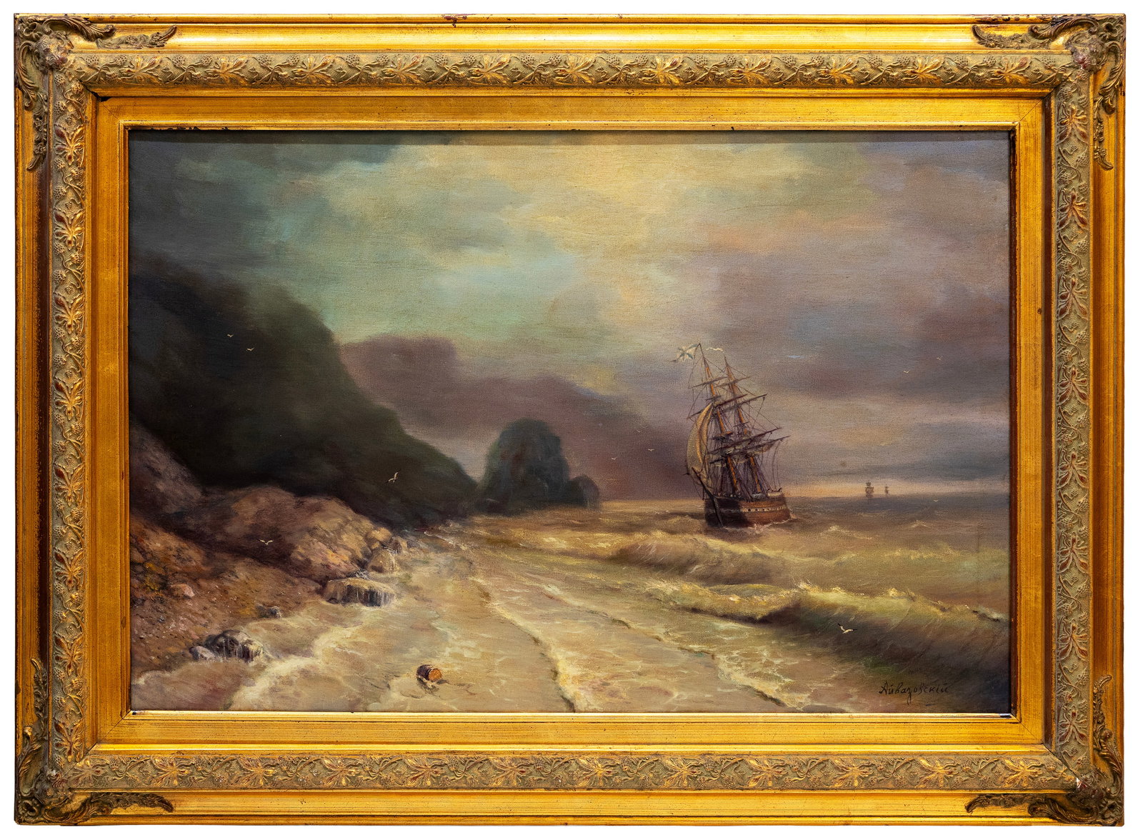 Attr Ivan Aivazovsky, Coastal Marine Scene with Sailing Ship, Oil on Canvas (1 of 4)