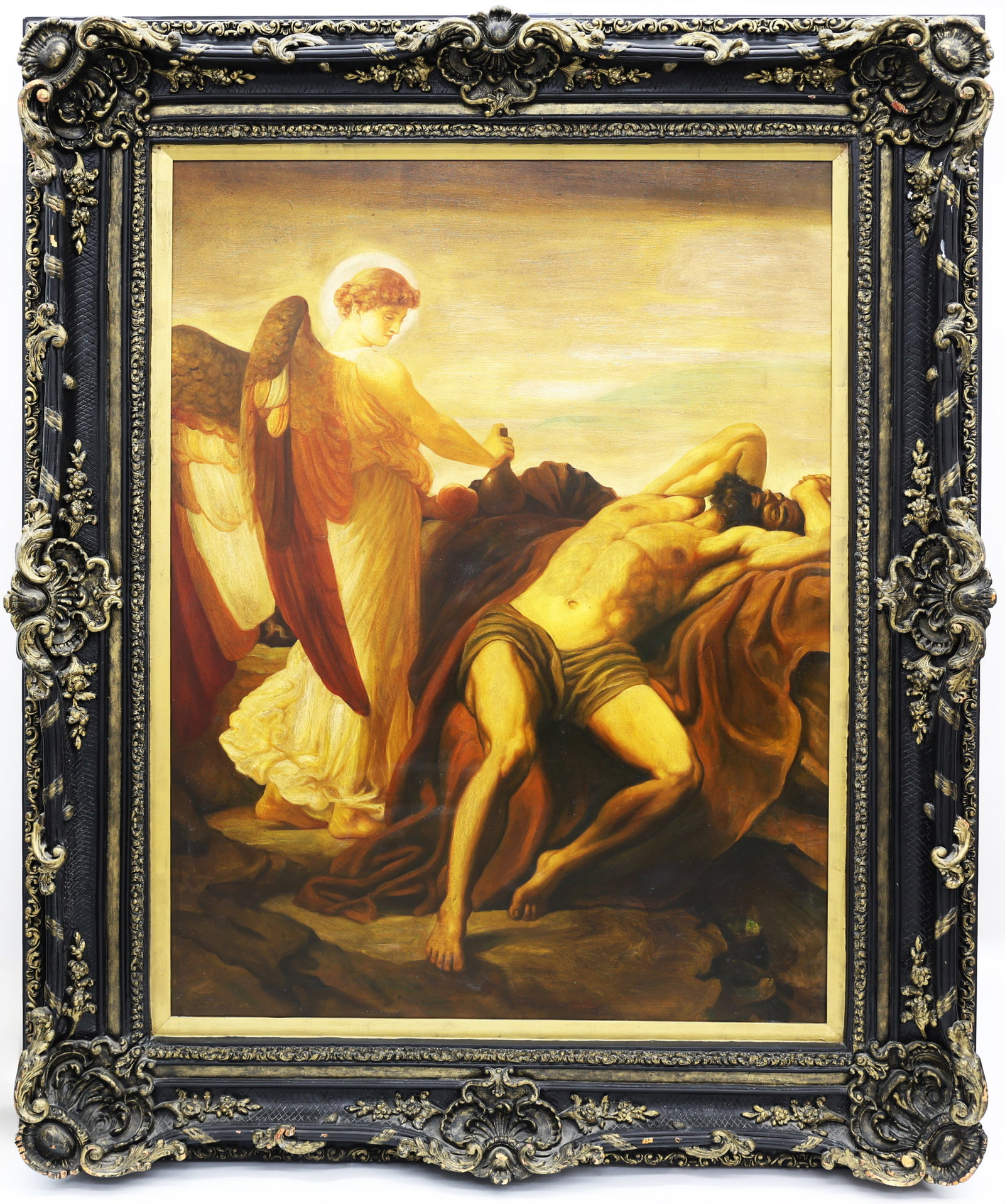 Elijah in the Wilderness, After Frederic Leighton , Oil on Canvas: Artist, Year, Title: After Frederic Leighton (British, 1830-1896), Elijah in the Wilderness, 20th century Origin: Europe Medium: Oil on canvas Dimensions: With f