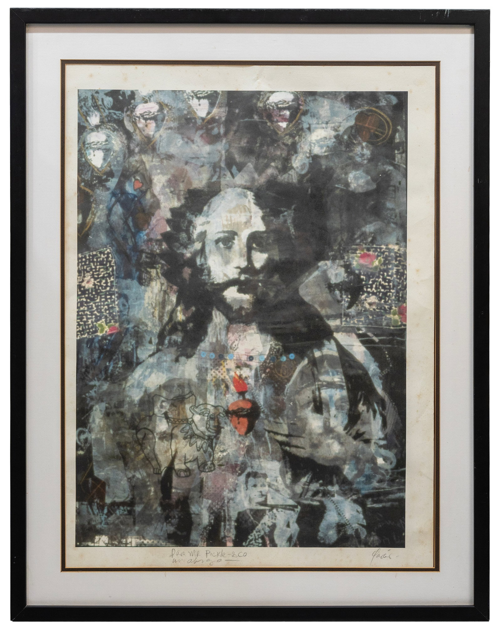 Fabian Ugalde (Costa Rican, b. 1961) Surrealist Collage Hand Sign Proof: Artist, Year, Title: Fabian Ugalde (Costa Rican, b. 1957), Untitled Surrealist Collage Composition Origin: Costa Rica Medium: Mixed Media Collage on Paper Dimensions: