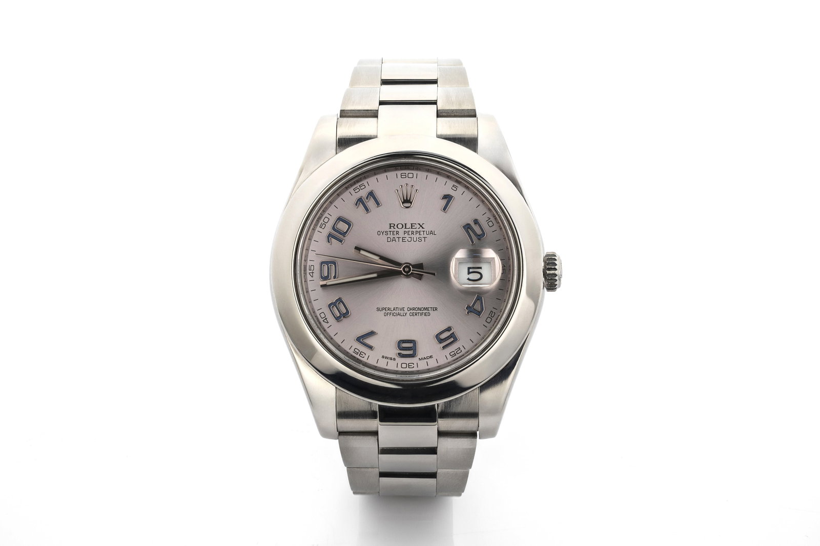 Rolex Datejust 116300 Stainless Steel Oyster Rhodium Arabic Dial Men Watch 41mm: Brand: Rolex Datejust, Ref. 116300 Stainless Steel Oyster, Rhodium Arabic Dial, 41mm Reference: 116300 Serial Number: G669XXX Case: Stainless steel, 41mm <