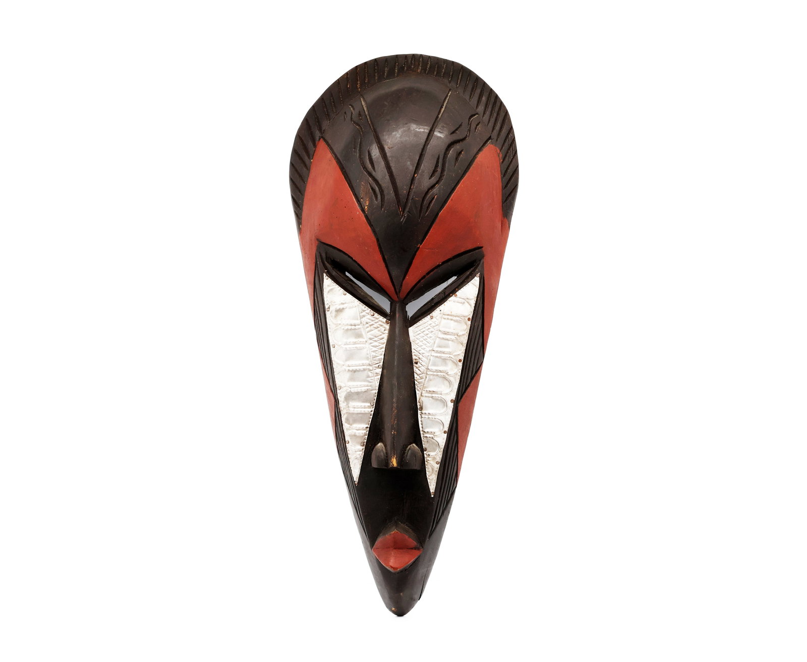 Handcrafted Ghana Tribal Wooden Mask: Title: Handcrafted Ghana Tribal Wooden Mask Origin: Ghana Year: 20th Century Type: Hand-Carved Tribal Mask Dimensions (in): 19x8 in