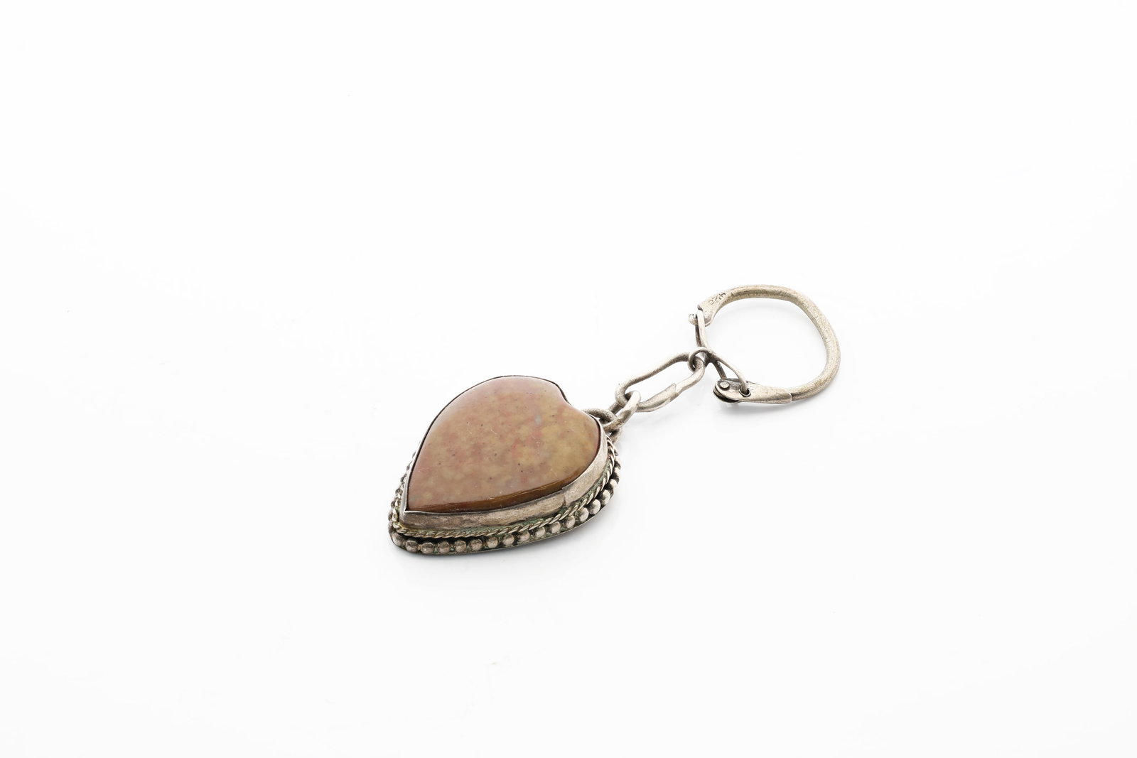 Navajo Agate Heart Pendant with Key Ring: Title: Navajo Agate Heart Pendant with Key Ring Material: Sterling Silver (unmarked, tested), Natural Agate Dimensions: 35.92 x 29.64 mm (heart) Weight: 25.65 gr