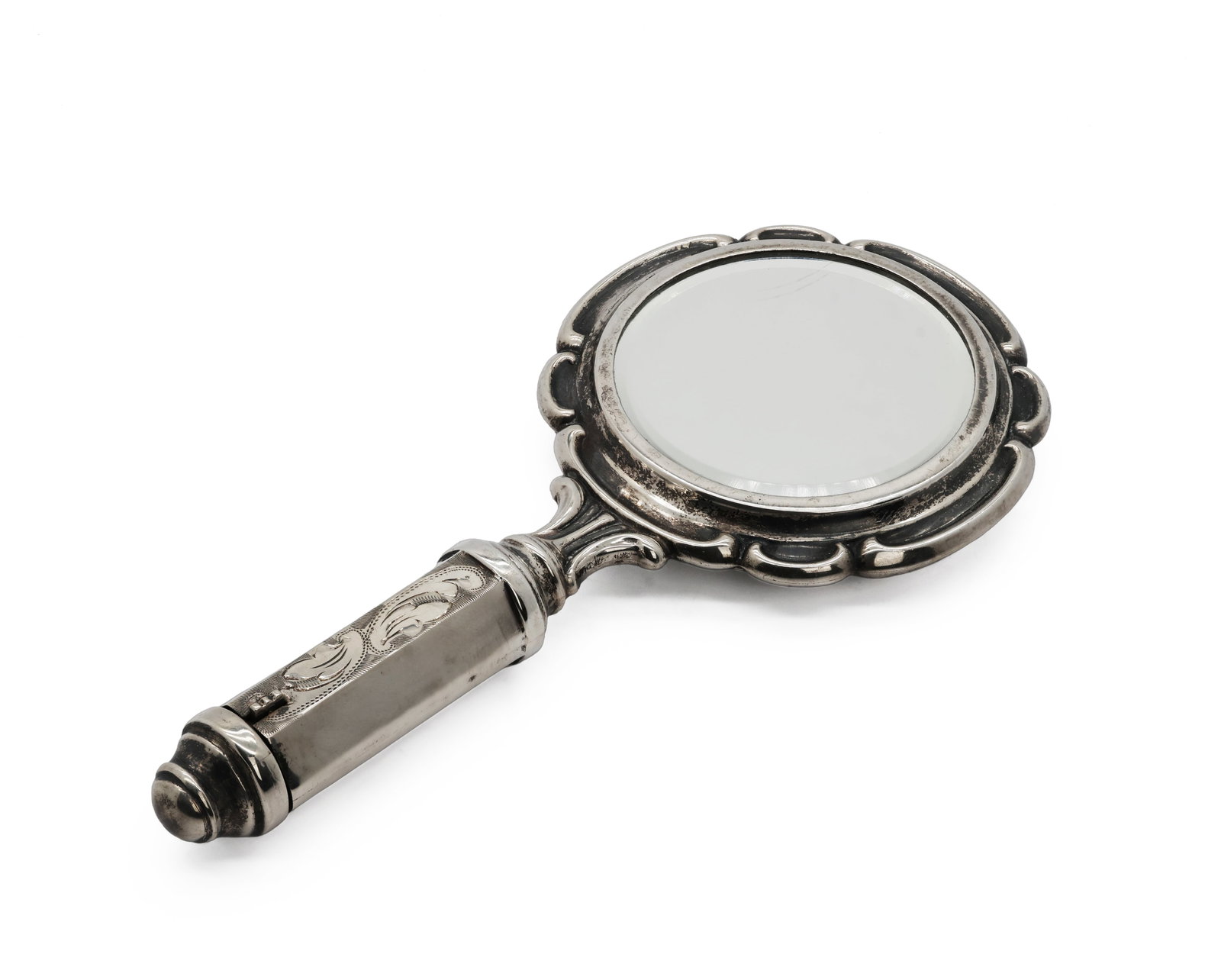 Antique Art Nouveau 835 Silver Compact Mirror with Lipstick Holder (1 of 10)