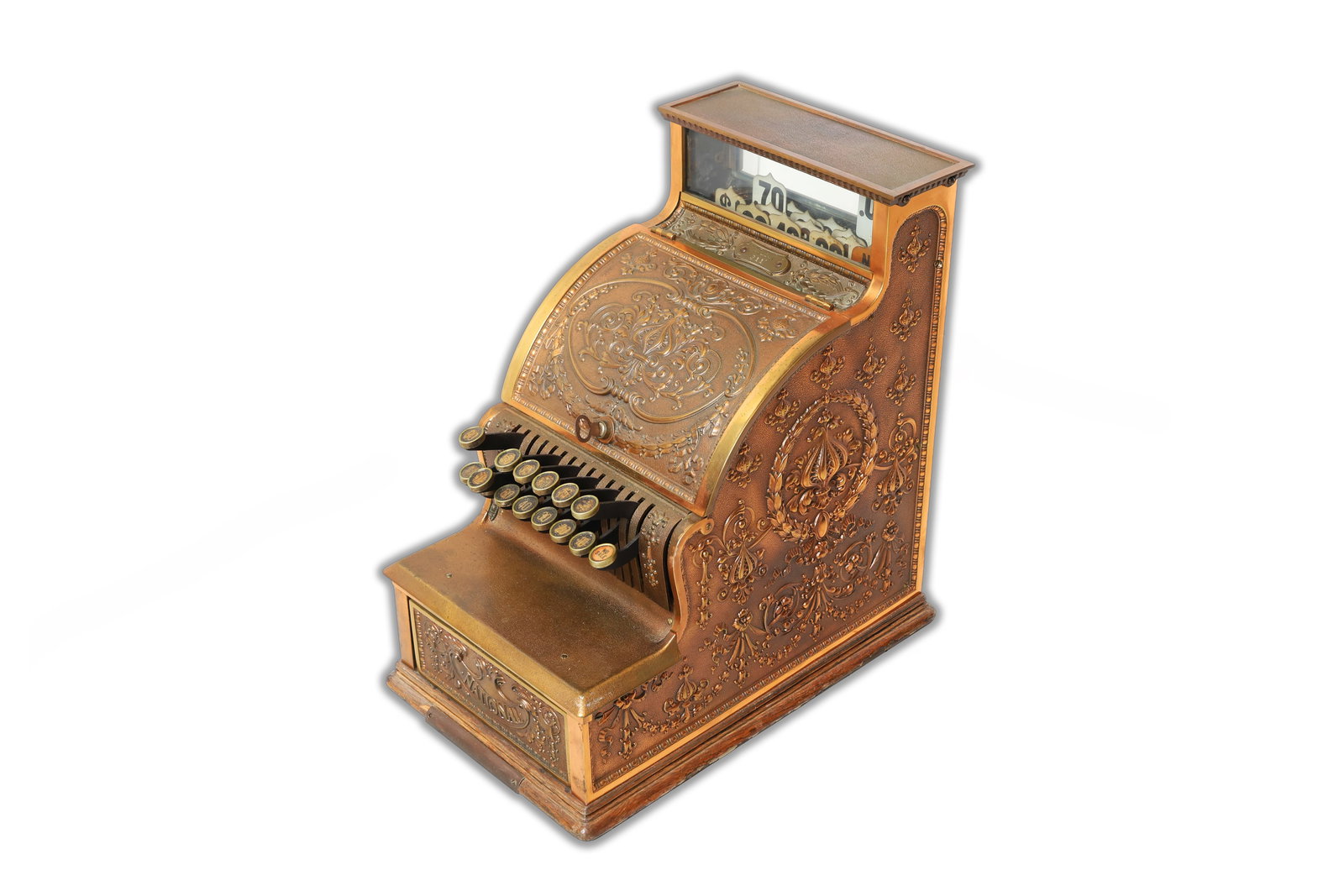 Antique National Brass Cash Register Model 311: Title: Antique National Brass Cash Register Model 311 Origin: United States Year: Early 20th Century Dimensions (in): 16" x 17" x 10" Material: