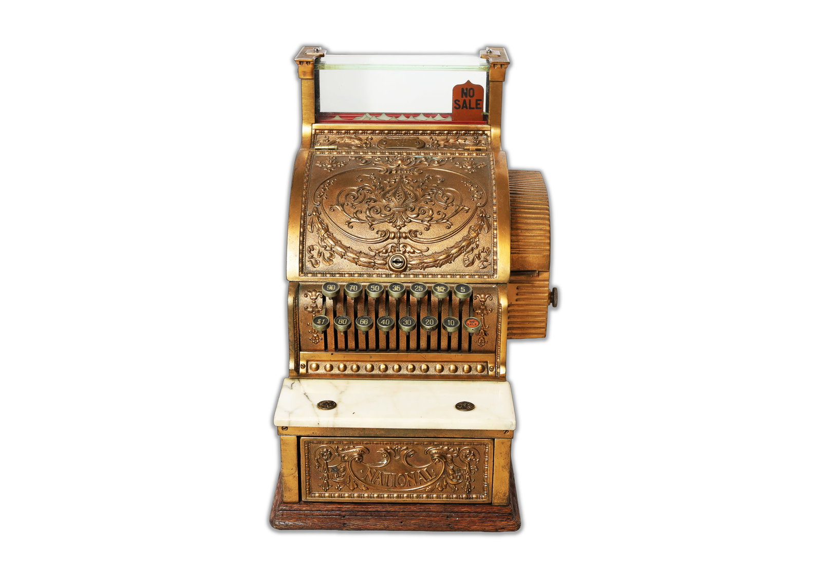 Antique National Brass Cash Register Model 317: Title: Antique National Brass Cash Register Model 317 Origin: United States Year: Early 20th Century Dimensions (in): 16" x 17" x 10" Material: