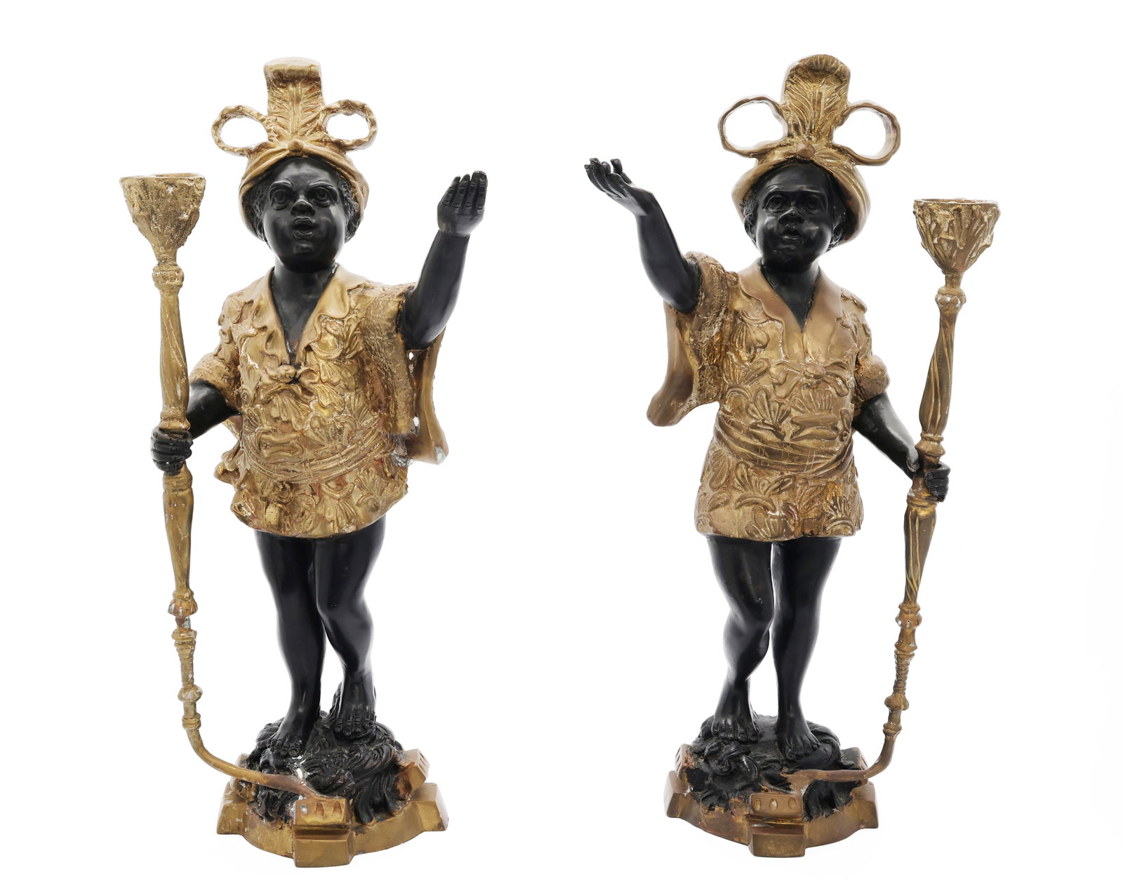 Pair of Vintage Blackamoor Bronze Figural Candelabra Statues (1 of 7)