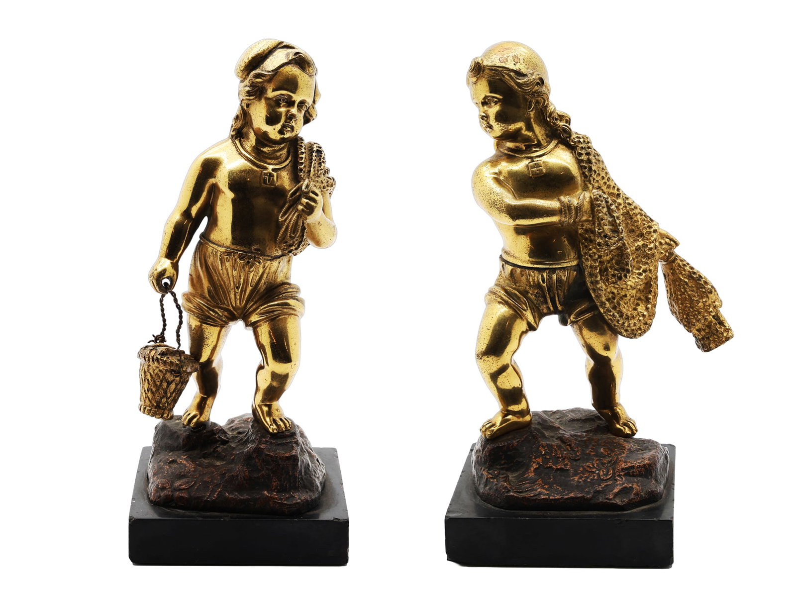 Pair of Gilt Bronze ?Hunter & Fisher? Putti Figures After Auguste Moreau (1 of 15)