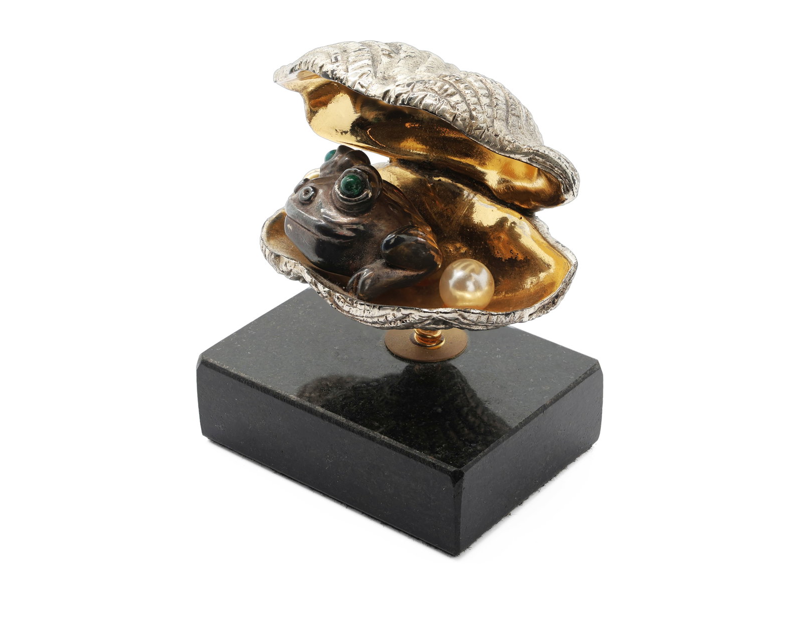 Frank Meisler (Israeli, b. 1928) Frog and Clam Figurine: Title: Frank Meisler (Israeli, b. 1928) Frog and Clam Figurine Origin: Israel Year: Late 20th Century Dimensions (in): 2.75x 3.5 overall height Mat