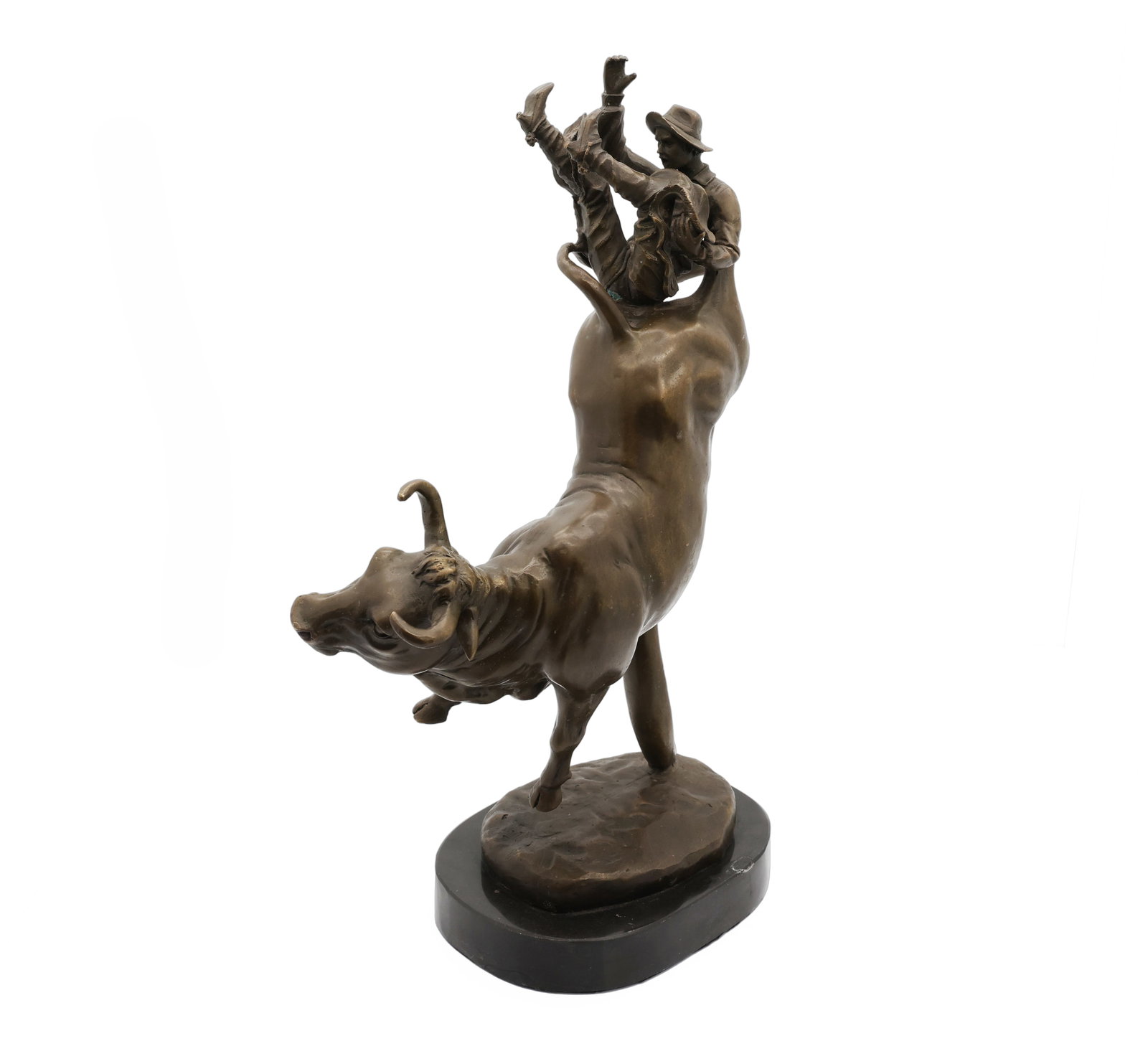 Remington Bronze Bull Rider Rodeo Sculpture: Title: Remington Bronze Bull Rider Rodeo Sculpture Origin: American Western Style Year: 20th Century Type: Bronze Sculpture Dimensions (in):