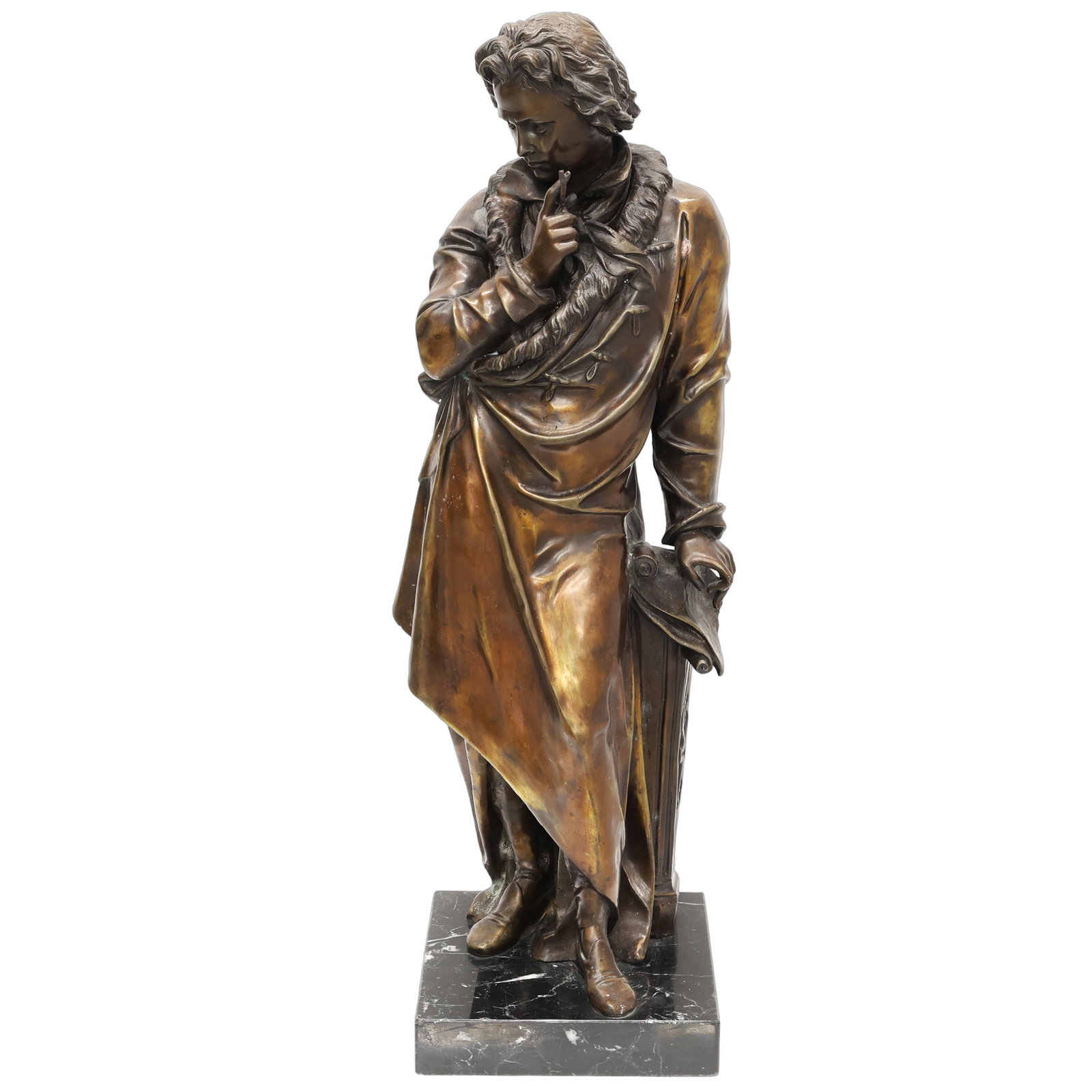 19th Century Ludwig van Beethoven Figural Bronze Statue, Sign P. Dubois: Title: Monumental 19th Century Ludwig van Beethoven Figural Bronze Statue, After Origin: Germany Dimensions: 8W ? 8D?28H Weight: 59 lbs Material:</