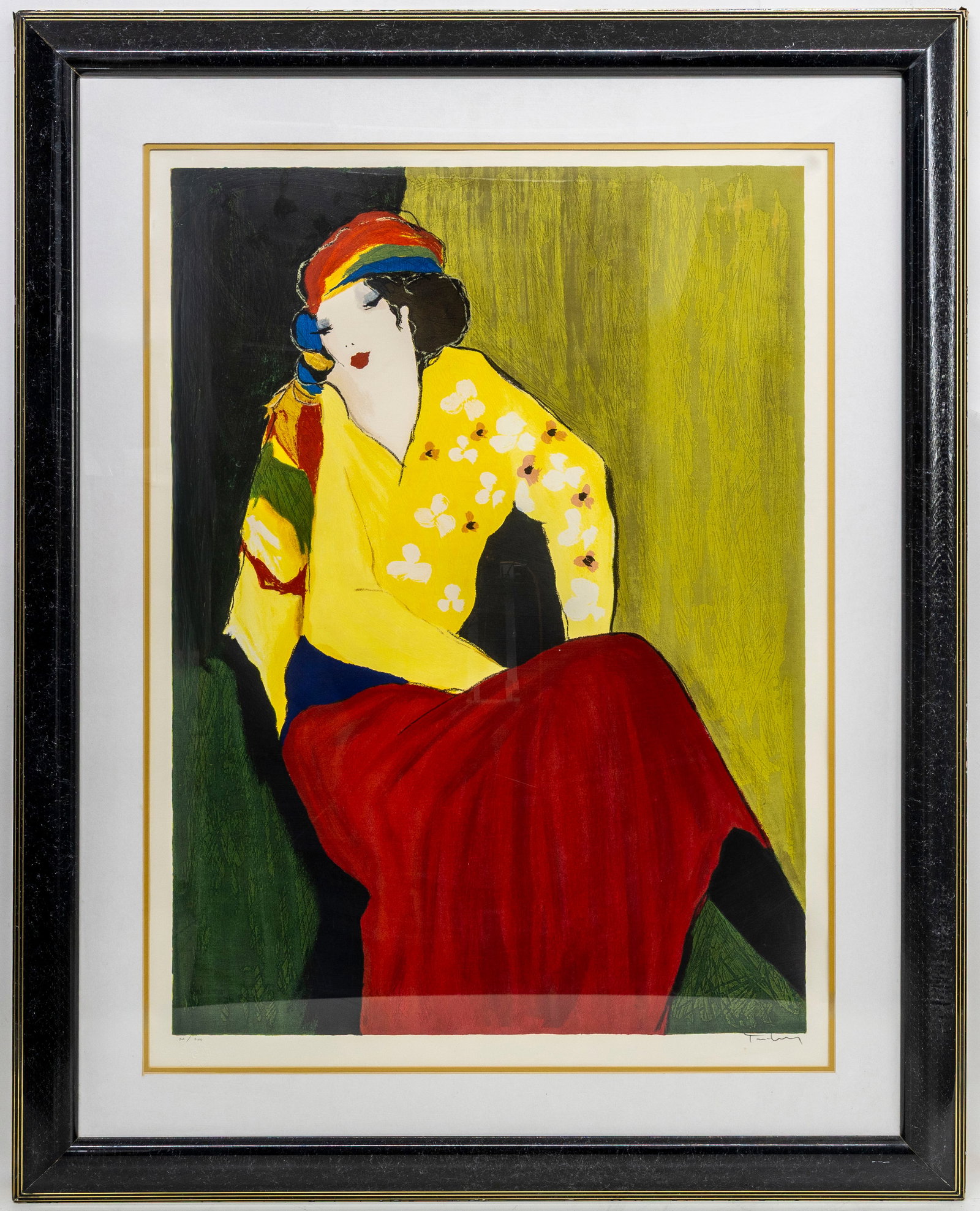 Itzchak (Isaac) Tarkay (Israeli) Woman with Scarf, Lithograph: Artist, Year, Title: Itzchak (Isaac) Tarkay (Israeli, 1935–2012), Woman with Scarf Medium: Lithograph on paper Signature: Hand-signed by the artist, lower right Dim