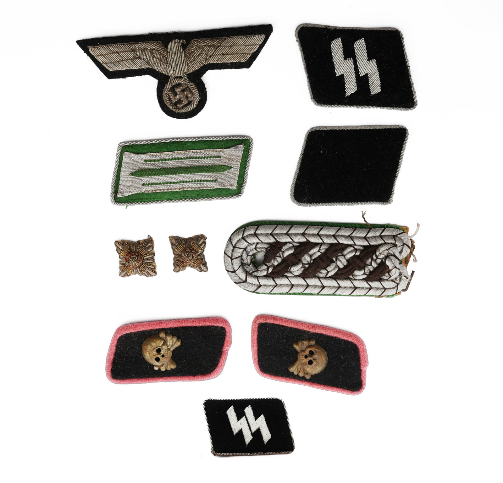 Group of German WWII Style Military Uniform Insignia: Title: Group of German WWII Style Military Uniform Insignia Origin: Ger