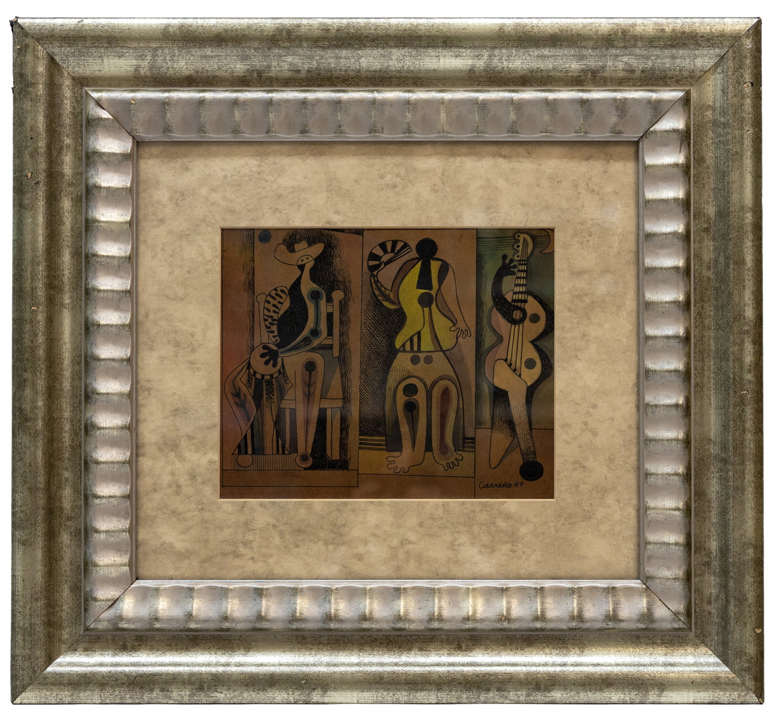 Mario Carreno (Cuba) Cubist Composition '49, Mixed media on paper: Artist, Year, Title: Mario Carreno, Cubist Composition, 1949 Origin: Cuba / Chile Medium: Mixed media on paper Dimensions: 23 x 21 in. with frame P