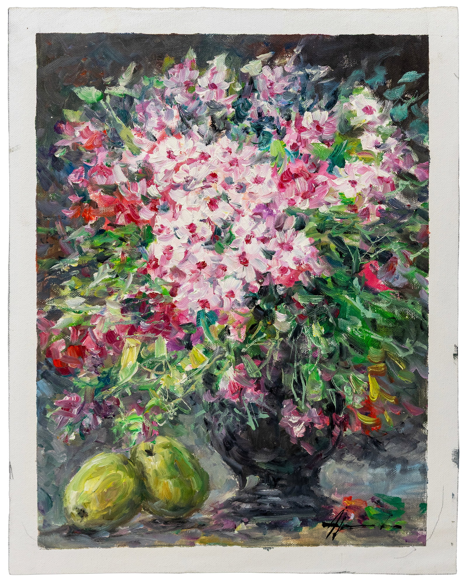 Alexander Heucher (Ukrainian-German, b. 1948), Floral Still Life with Pink Blossoms: Artist, Year, Title: Alexander Heucher (Ukrainian-German, b. 1948), Floral Still Life with Pink Blossoms Origin: Ukraine / Germany Medium: Oil on canvas Dimensions: