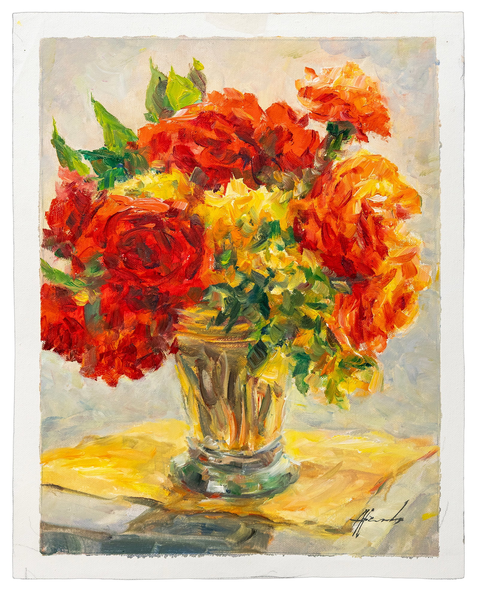 Alexander Heucher (Ukrainian-German, b. 1948), Floral Still Life with Roses: Artist, Year, Title: Alexander Heucher (Ukrainian-German, b. 1948), Floral Still Life with Roses Origin: Ukraine / Germany Medium: Oil on canvas Dimensions: 13.5