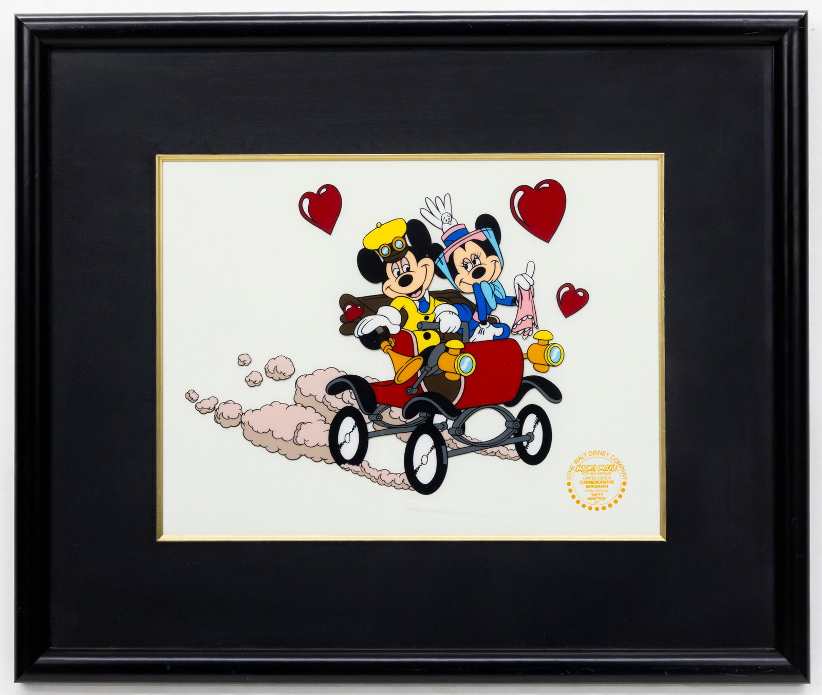 Walt Disney Company, Minnie and Mickey in Jalopy, Serigraph: Artist, Year, Title: Walt Disney Company, 1988, Minnie and Mickey in Jalopy (from the Nifty Nineties series) Origin: United States Medium: Limited Edition Serigraph (commemorative