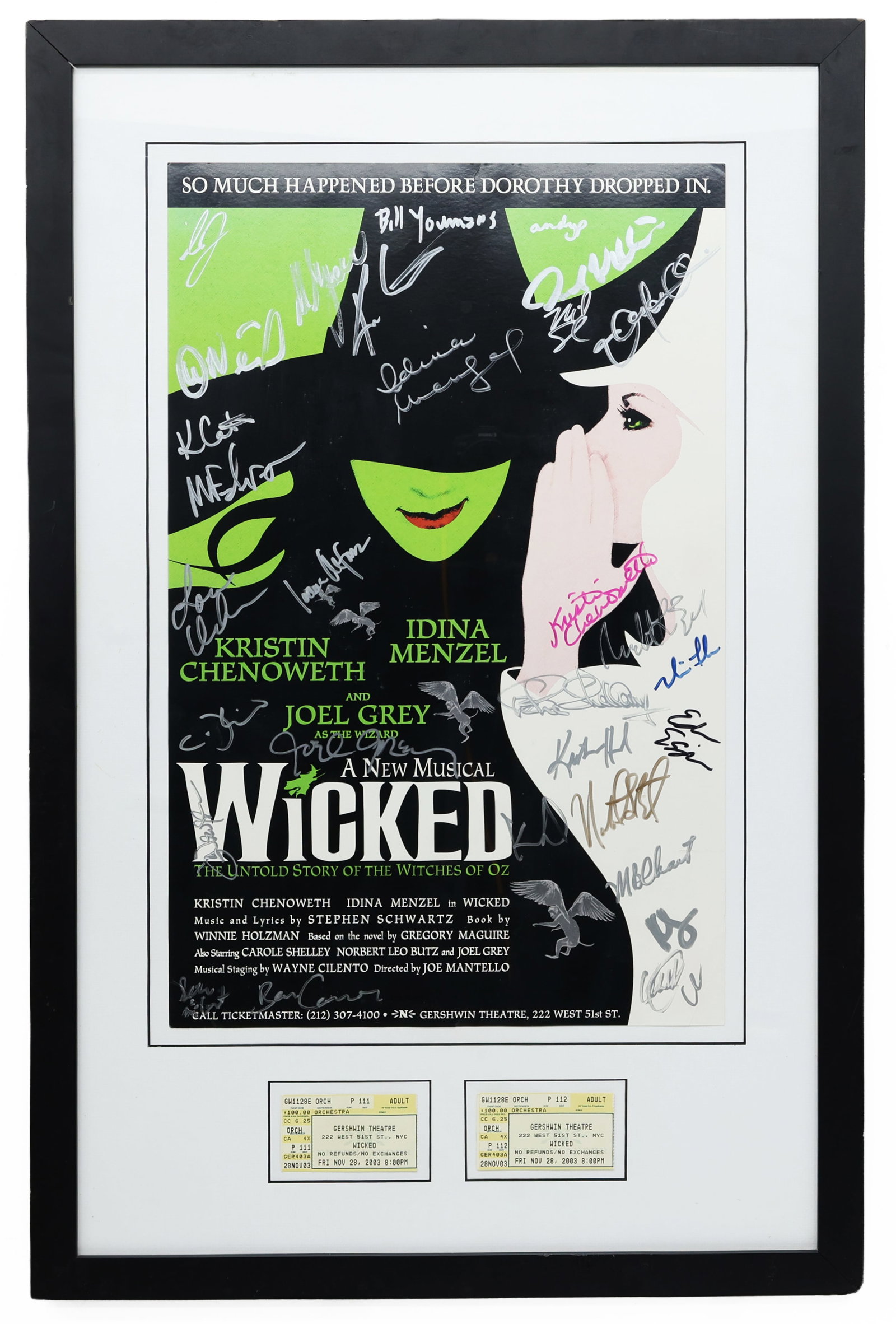 Framed Signed, Wicked Broadway Musical Poster with Theater Tickets (1 of 3)