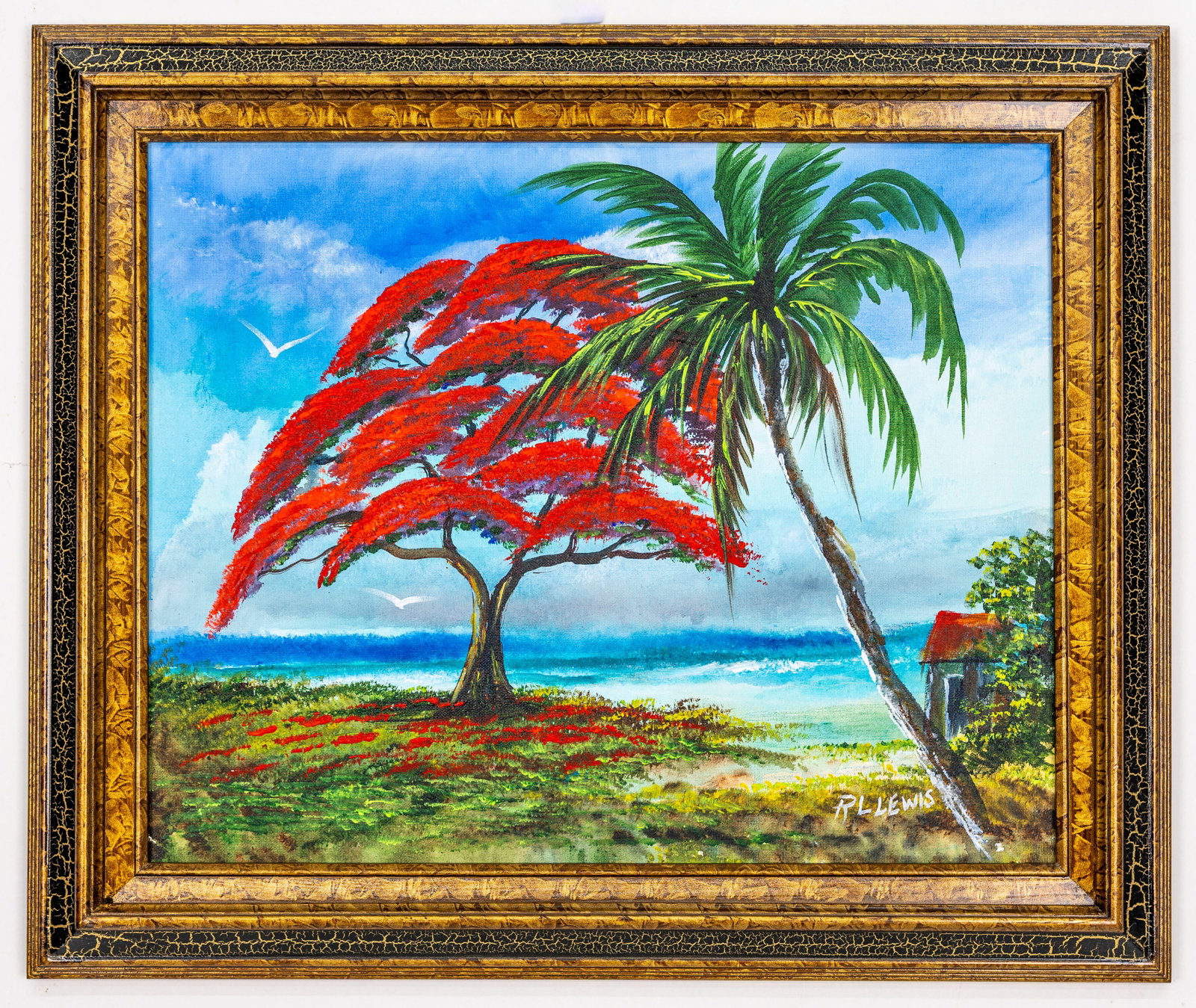 Robert R.L. Lewis Highwaymen, Ponciana Tree, Oil on Canvas Painting (1 of 5)