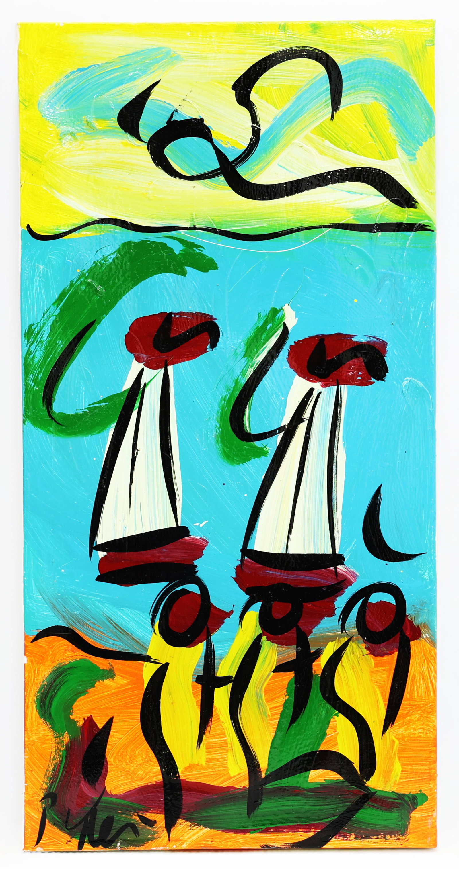 Peter Keil (German, b. 1942), Abstract Figurative Composition, Acrylic on Canvas: Artist, Year, Title:: Peter Keil, Abstract Figurative Composition Medium: Acrylic on canvas Dimensions: 12 x 24 in Description: Expressive abstract composition f