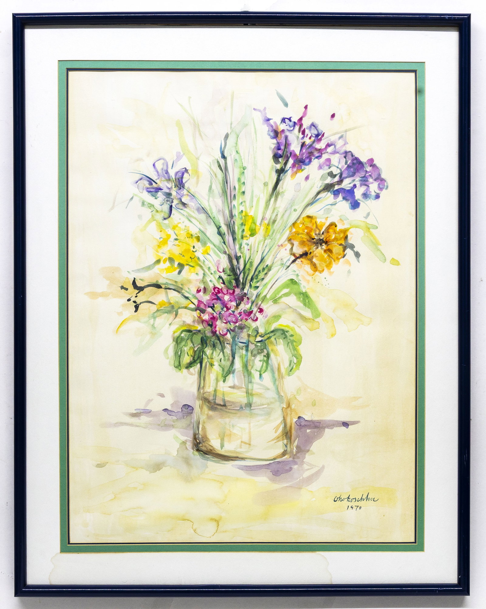 Oskar Kokoschka (1886 - 1980) Flower Still Life, 1970, Watercolor on paper: Artist, Year, Title: Oskar (Oscar) Kokoschka (1886?1980), Flower Still Life, 1970 Origin: Austria / Germany Medium: Watercolor on paper Dimensions: with frame 26