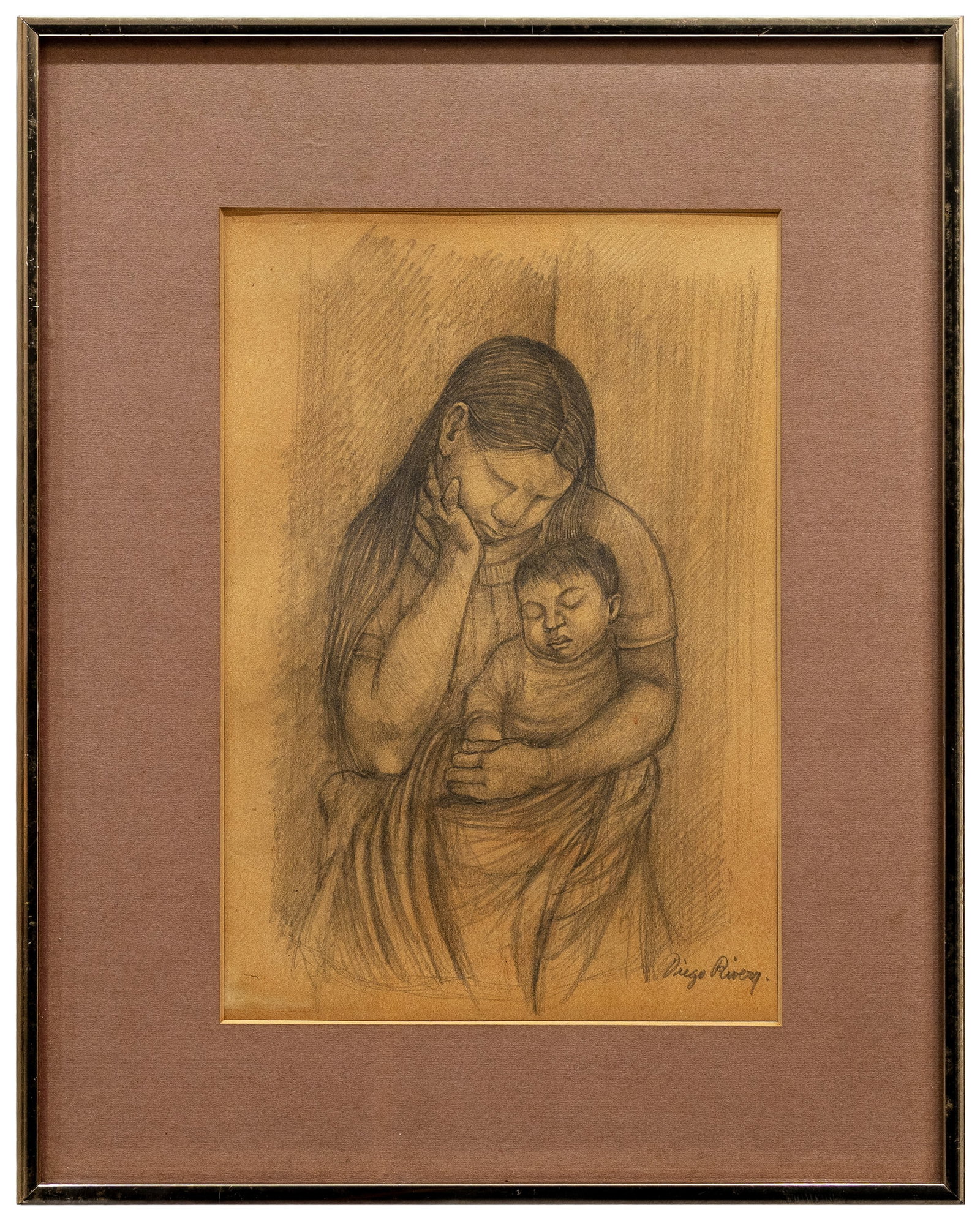 Diego Rivera (Mexican) Mother and Child, Charcoal Drawing on Paper (1 of 4)