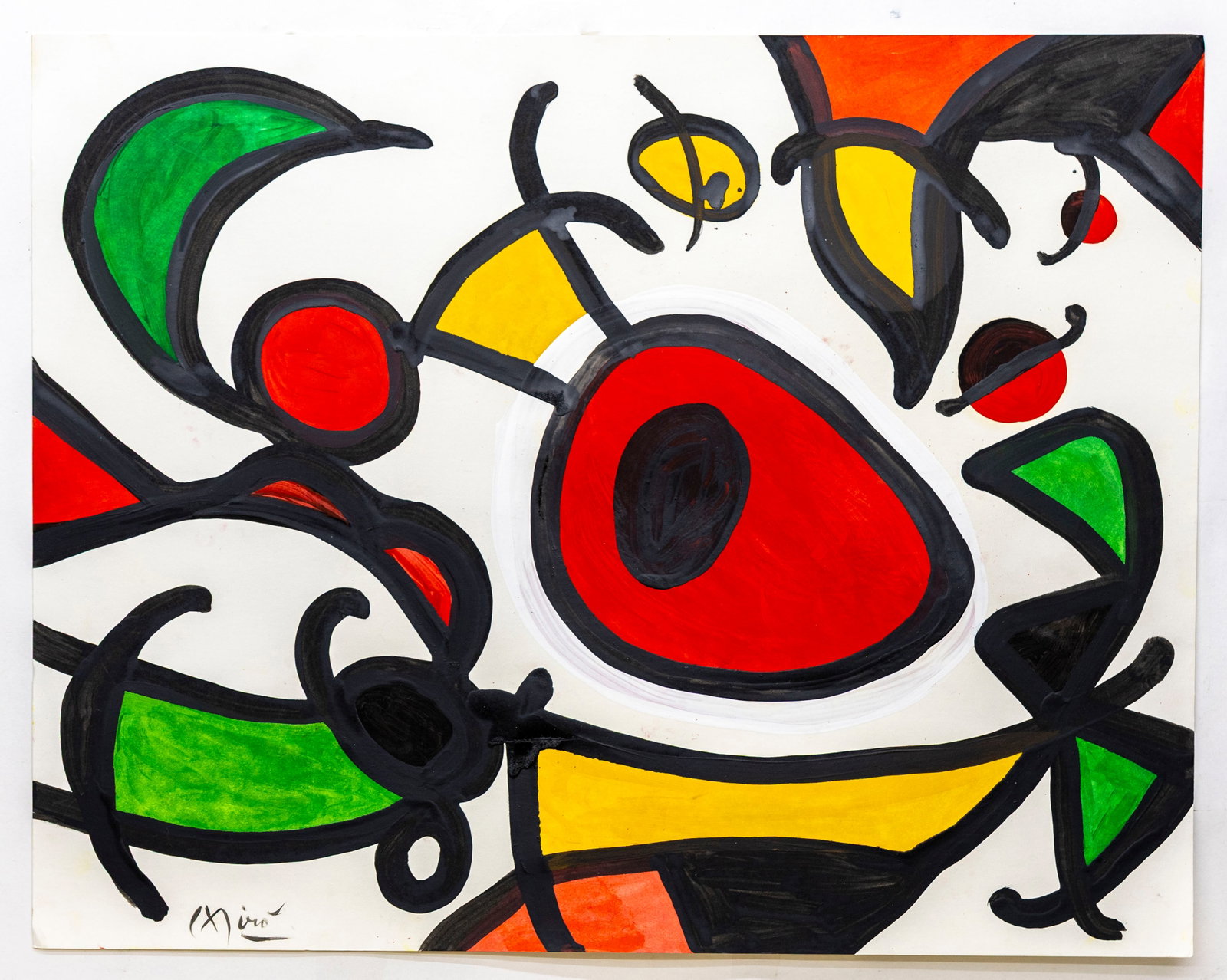 Joan Miro (Spanish, 1893-1983) Abstract Composition, Gouache on paper: Artist, Title: Joan Miro (Spanish, 1893?1983), Abstract Composition Medium: Gouache on paper Signature: Signed lower left: "Miro" Dimensions: 22 x 28 in (55.9 x